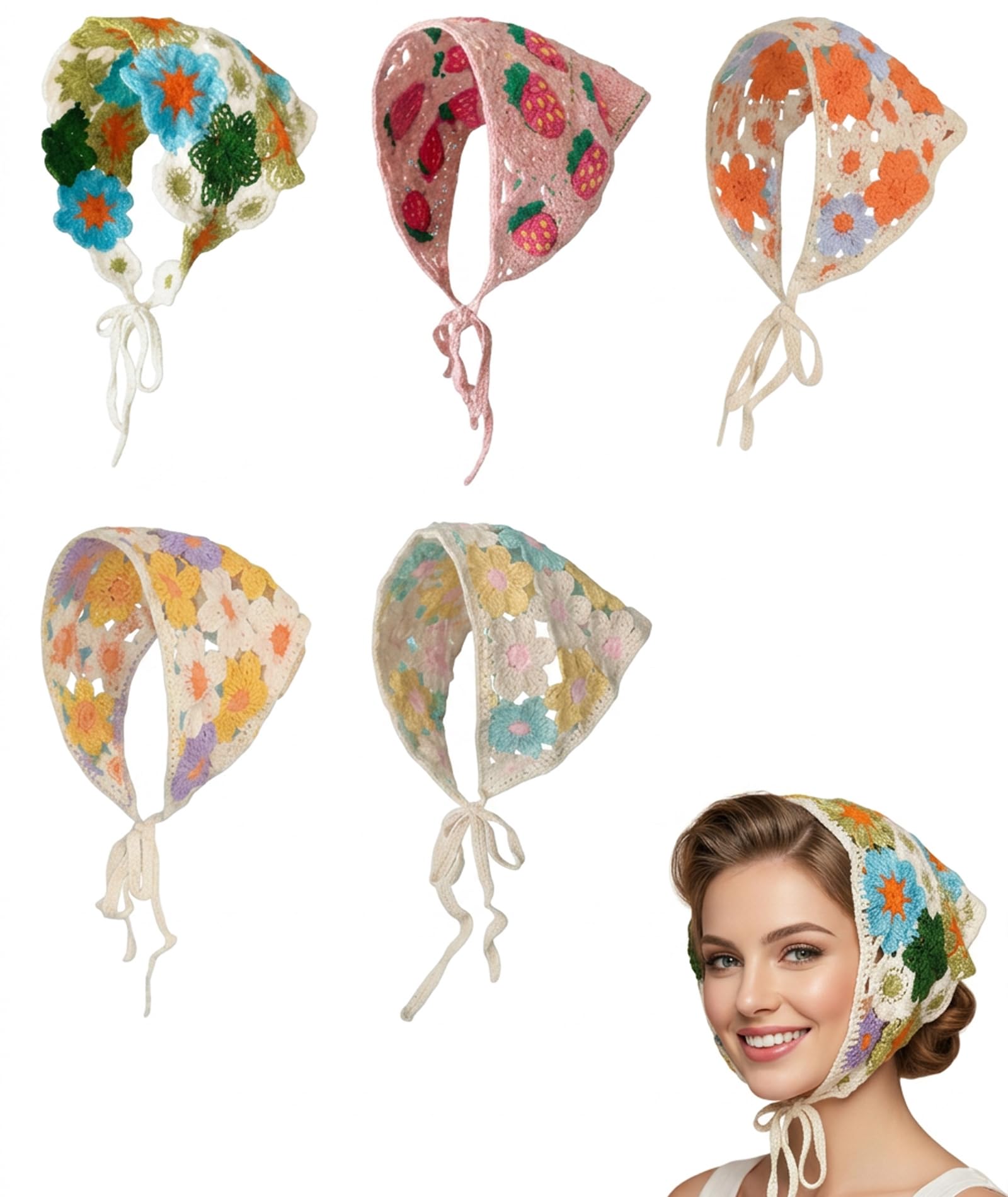 5Pcs Crochet Hair Accessories, Hair Scarf For Women, Bohemian Head Scarf For Women, 5Piece Set For Daily Wear And Outdoor Event