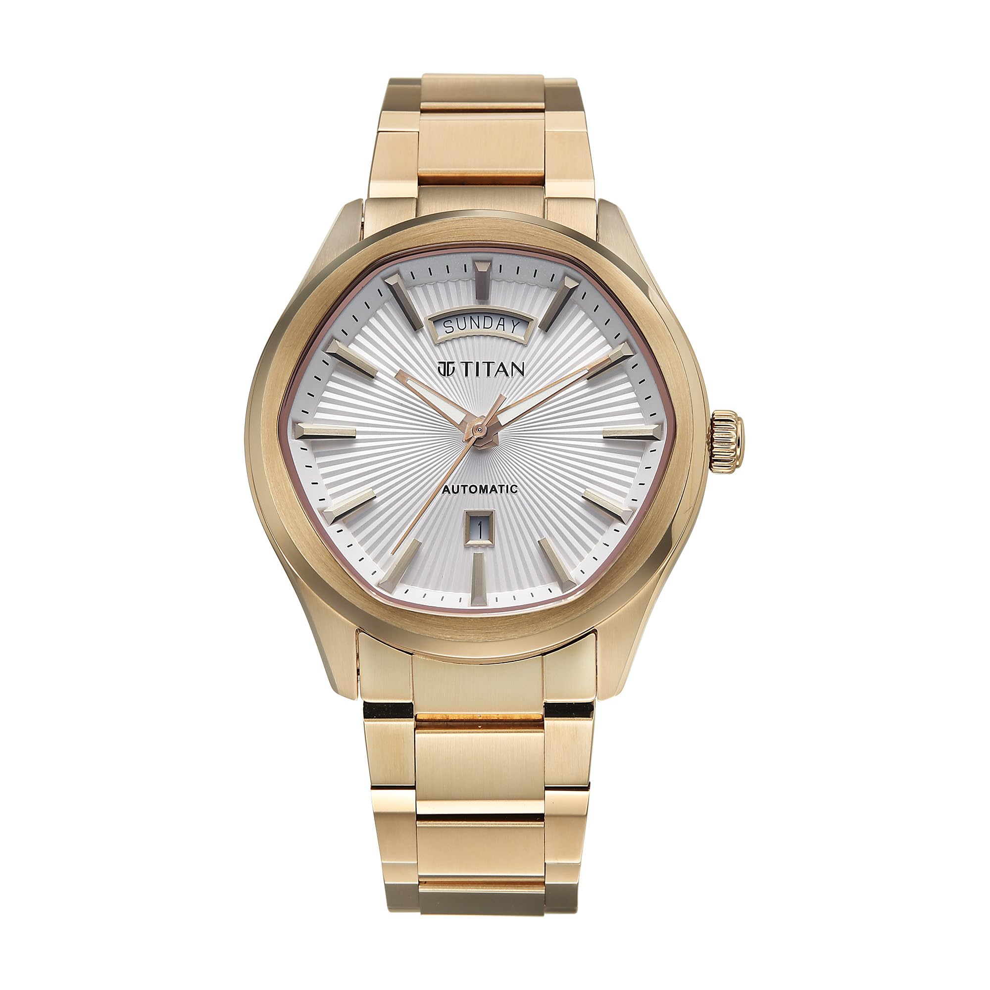 Titan Astral Concealed Automatic Analog With Silver White Dial Carnation Gold Stainless Steel Strap Watch For Men  90209Wm01
