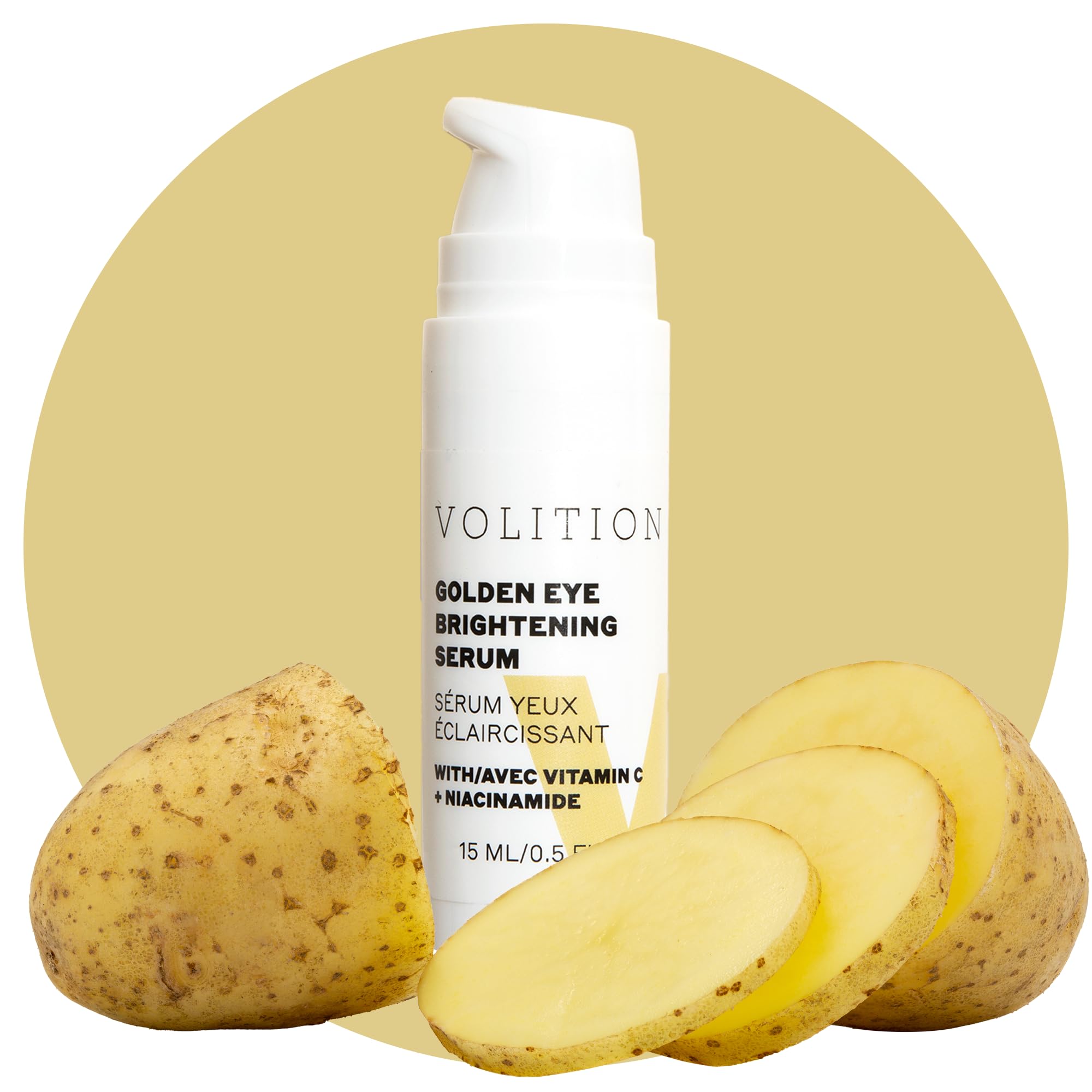 Volition Beauty Golden Eye Brightening Serum - Regenerating Eye Wrinkle Serum with Natural Enzymes to Help Lift & Tighten Undere