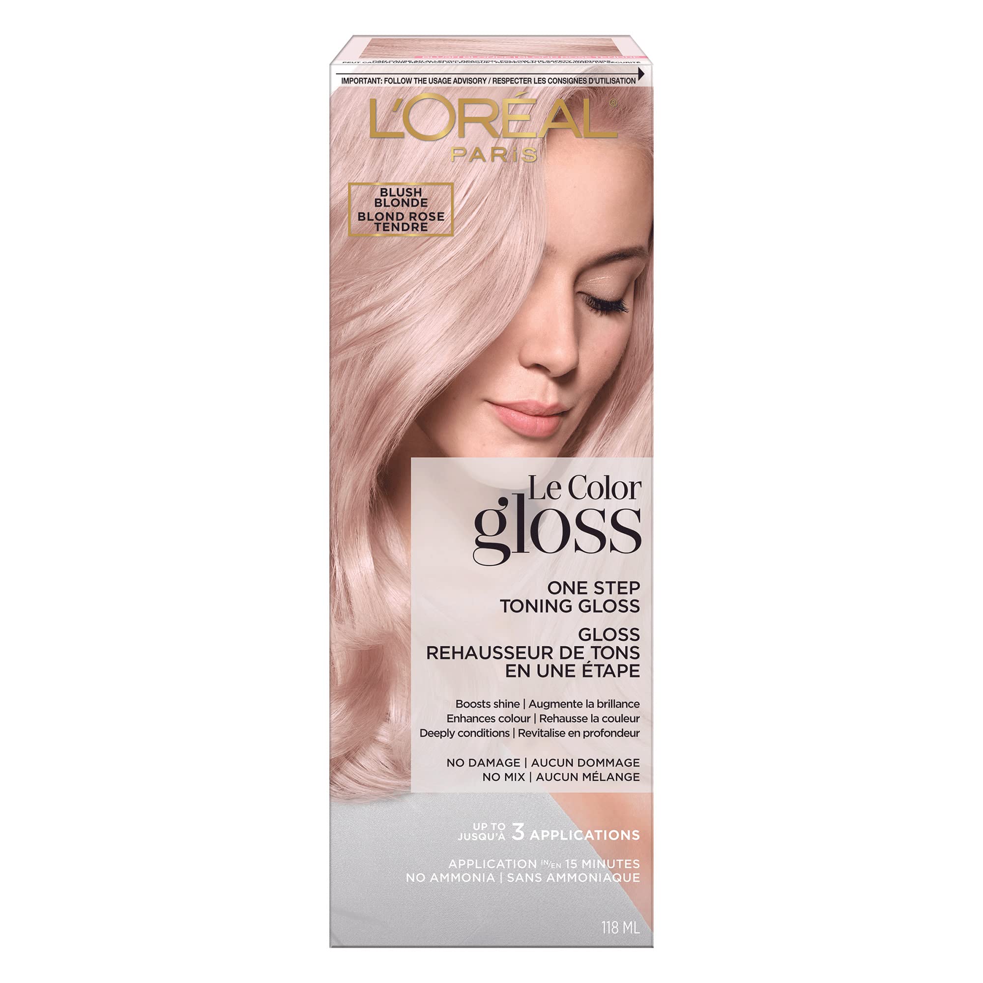 LOreal Paris Le Color Gloss One Step InShower Toning Hair Gloss, Neutralizes Brass, Conditions & Boosts Shine, Blush Blonde, 4