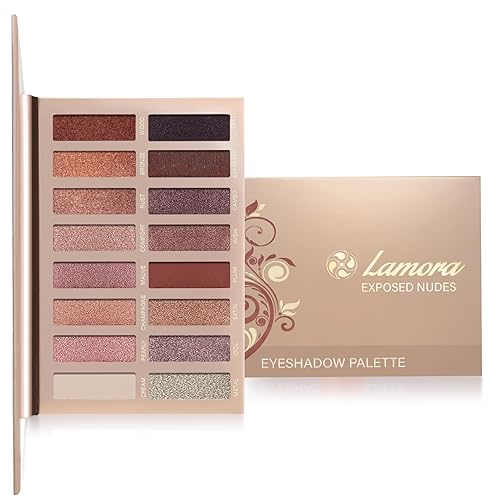 Lamora Eyeshadow Palette - 16 Highly Pigmented Shades - Vegan - 1 oz - Nude Exposed - Blendable Matte & Shimmer