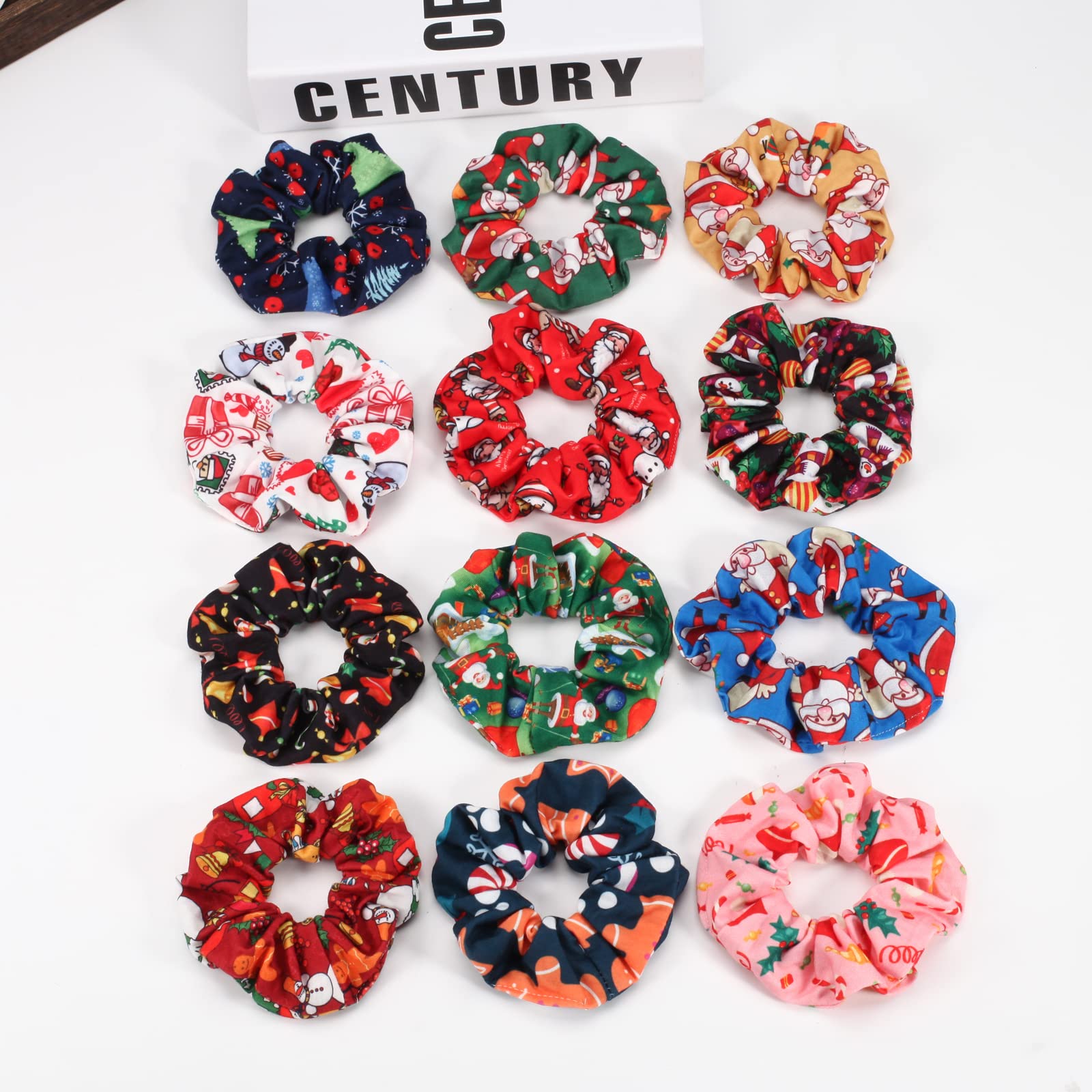 12 Pcs Christmas Hair Scrunchies Snowflake Santa Christmas Tree Antlers Elk Snowman Hair Ties Soft Elastic Hair Bands For Women