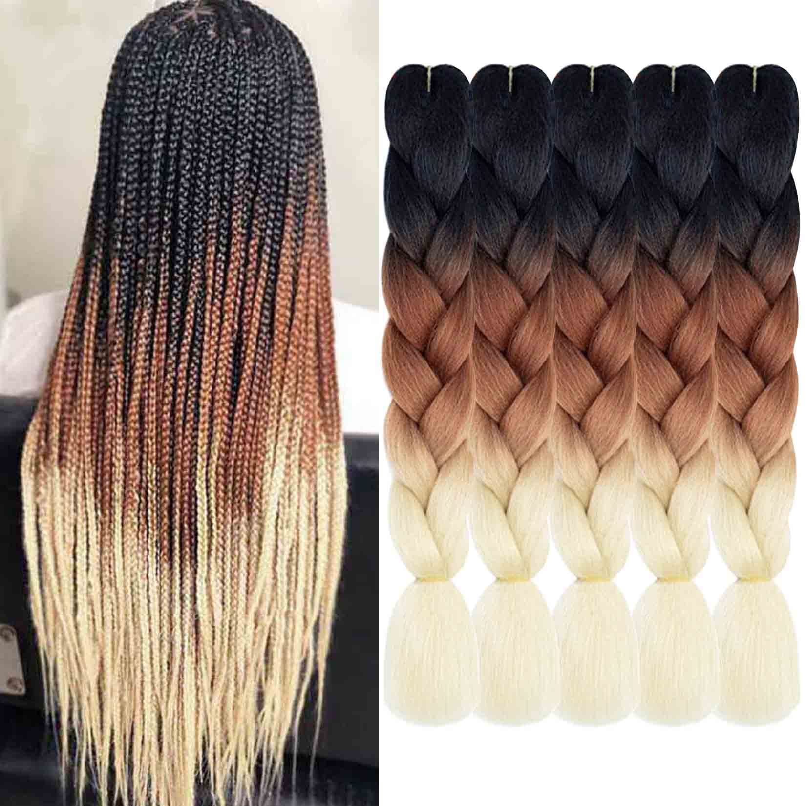 AIDUSA Ombre Braiding Hair Blonde Jumbo Braiding Hair Extensions 5pcs Synthetic Braiding Hair 24 Inch Ombre Brown Braiding Hair