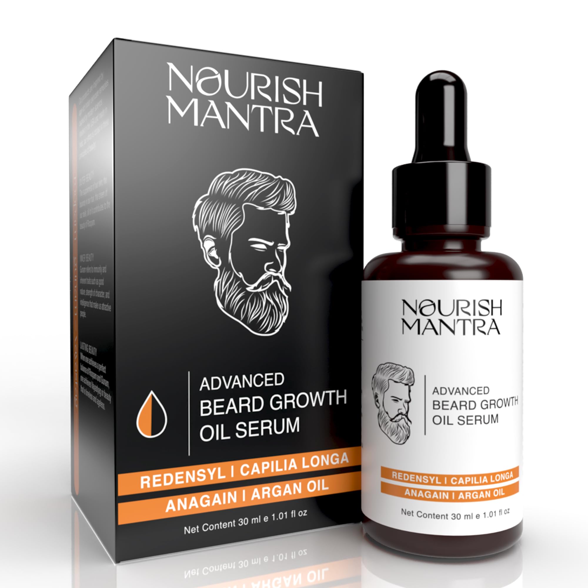 NOURISH MANTRA - Advanced Beard Growth Oil Serum | Made with Redensyl, Capilia Longa, Argan Oil, Vitamin E and Jojoba Oil for Fu