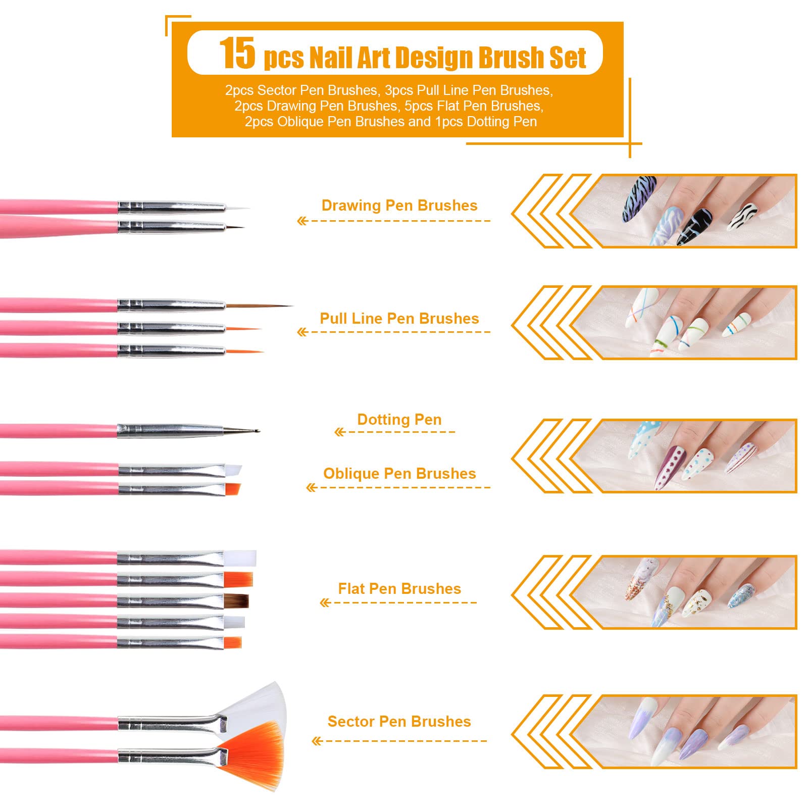Teenitor Nail Pen Designer, Stamp Nail Art Tool With 15Pcs Nail Painting Brushes, Nail Dotting Tool, Nail Foil, Manicure Tape, C