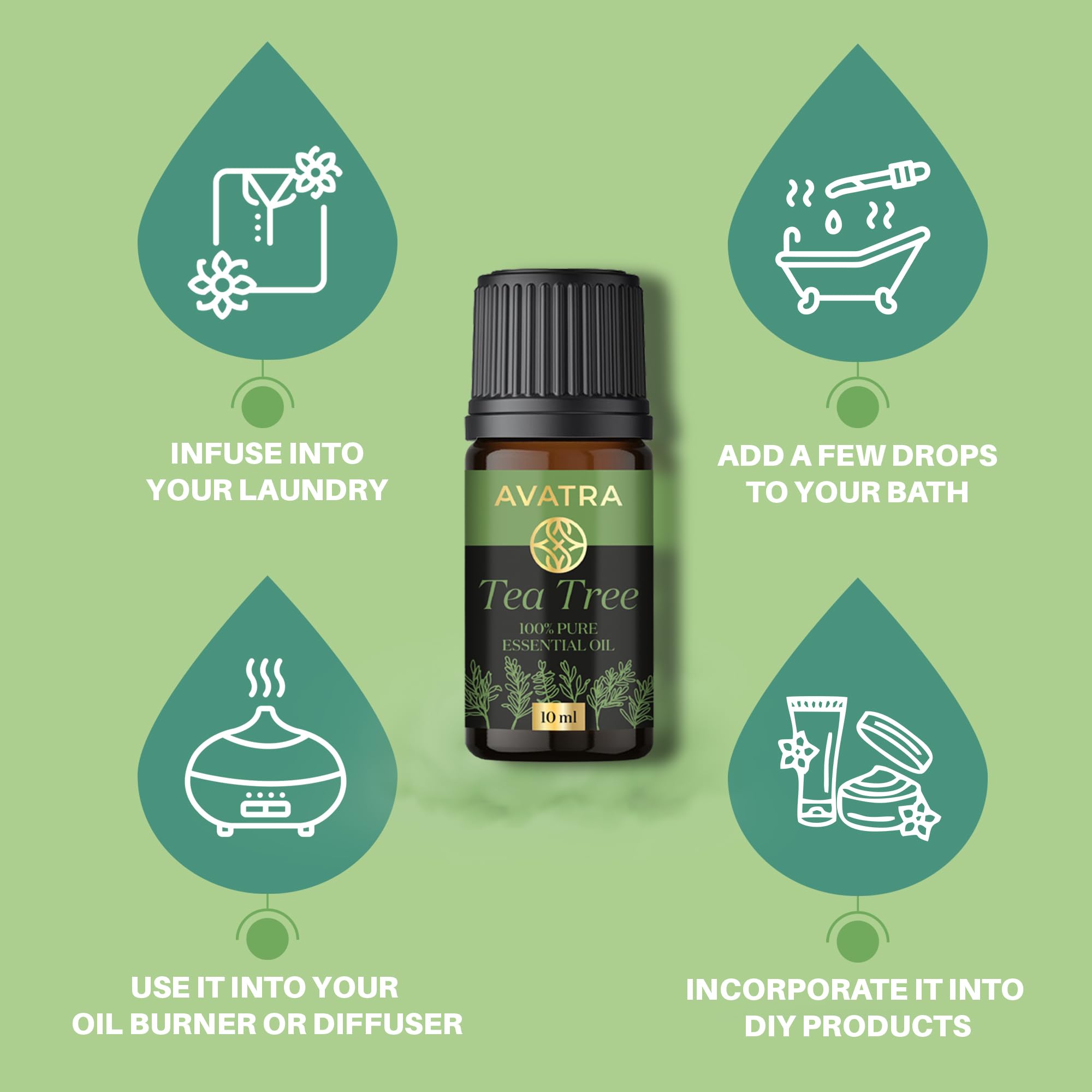 Avatra Pure Tea Tree Essential Oil for Skin, Hair, Face, Acne, Scalp, Foot and Toenails Fungus, 100% Natural Tea Tree Essential
