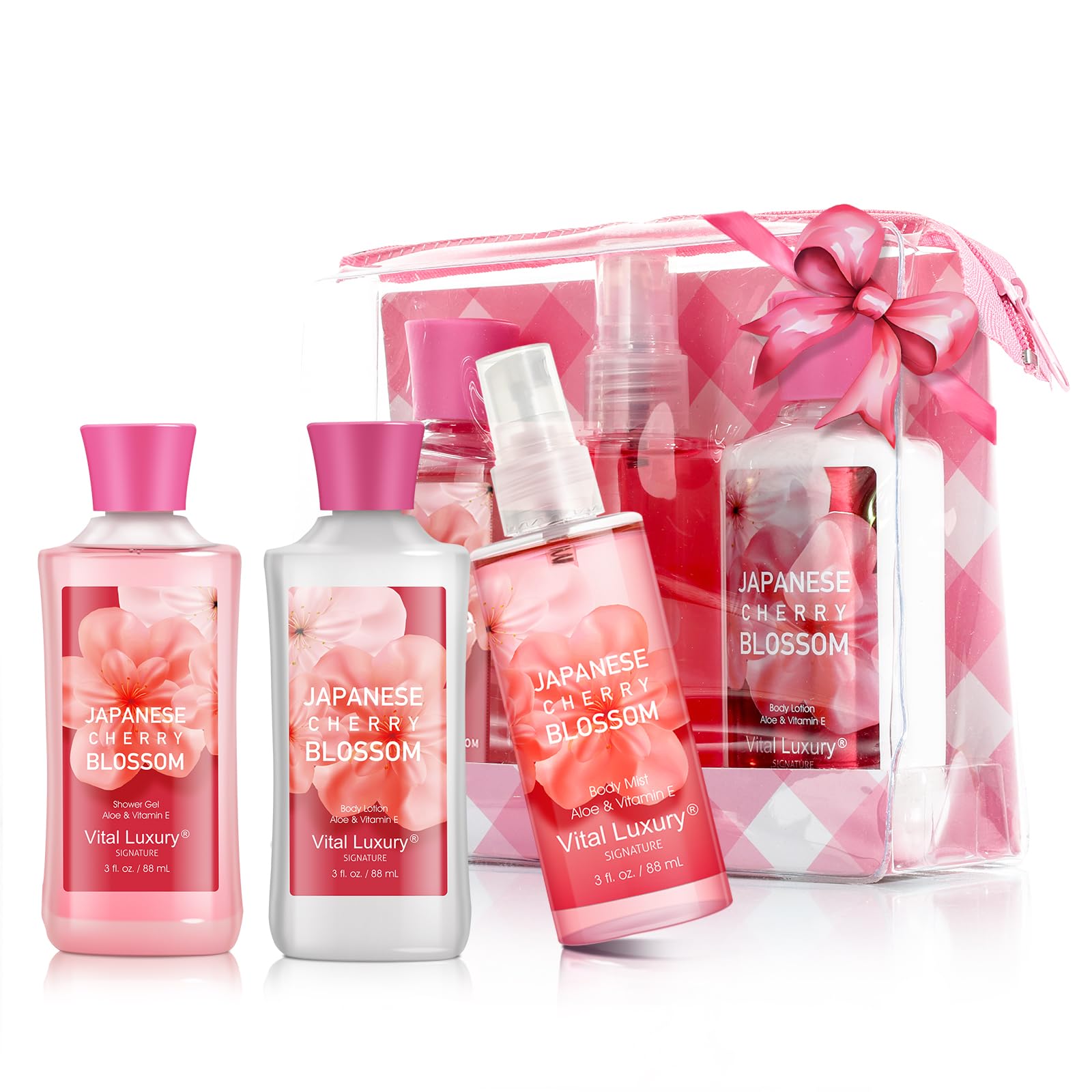 Vital Luxury Bath and Body Gift Set for Women and Girls, Japanese Cherry Blossom Spa Set With Natural Extracts-Shower Gel, Body Lotion, Body Mist, Body Care Travel Set for Birthday Mothers Day Gifts-New Condition