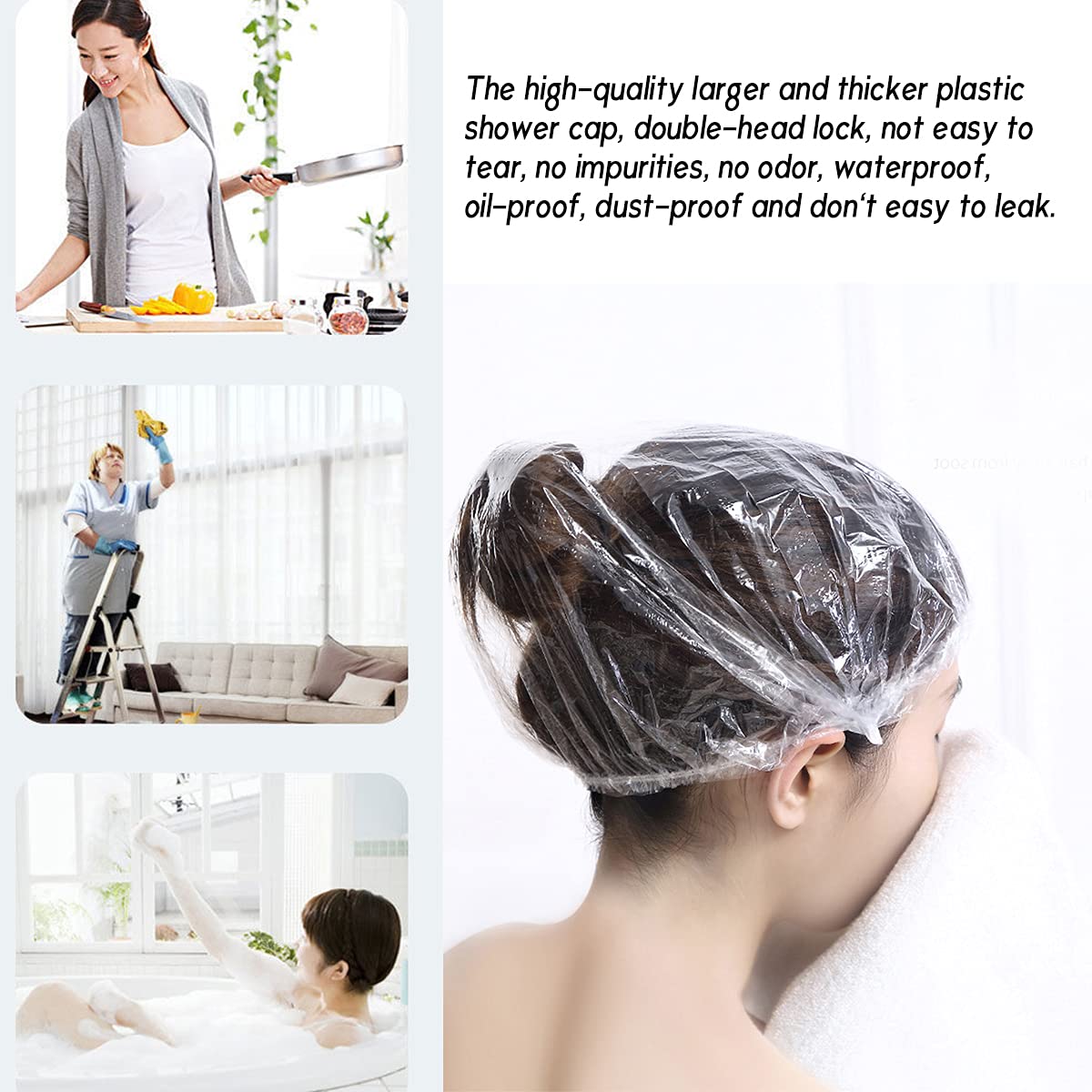 Yizijizi 30Pcs Disposable Shower Caps, Large Thick Clear Waterproof Shower Cap For Women, Large Size 205, Home Use, Spa, Hotel A