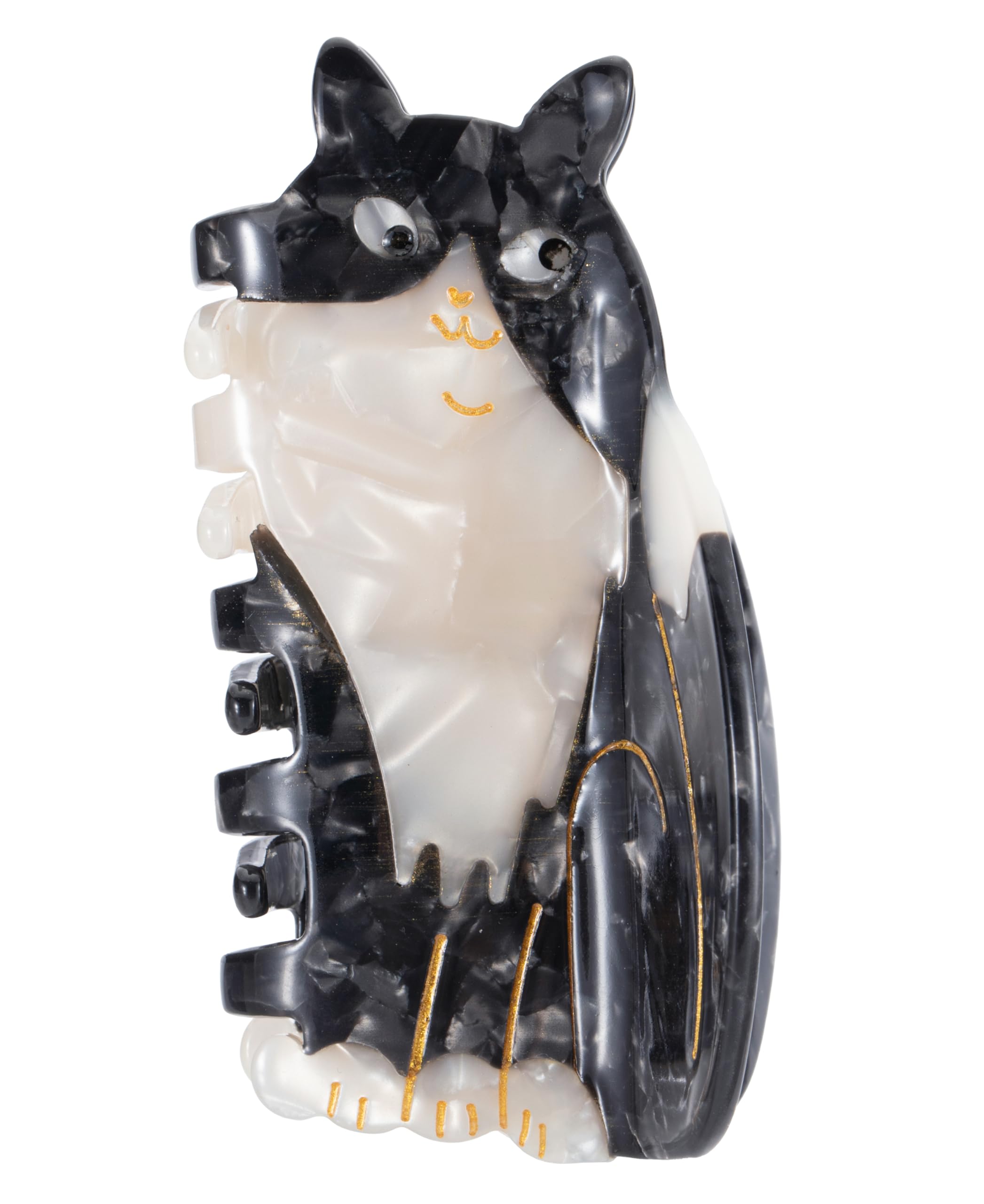 Cat Hair Claw Clip Acetate Strong Grip Hair Jaw Clip 3.54 Inch Cute Animal Cat Black&White Hair Clip Clamp for Women (Black&Whit