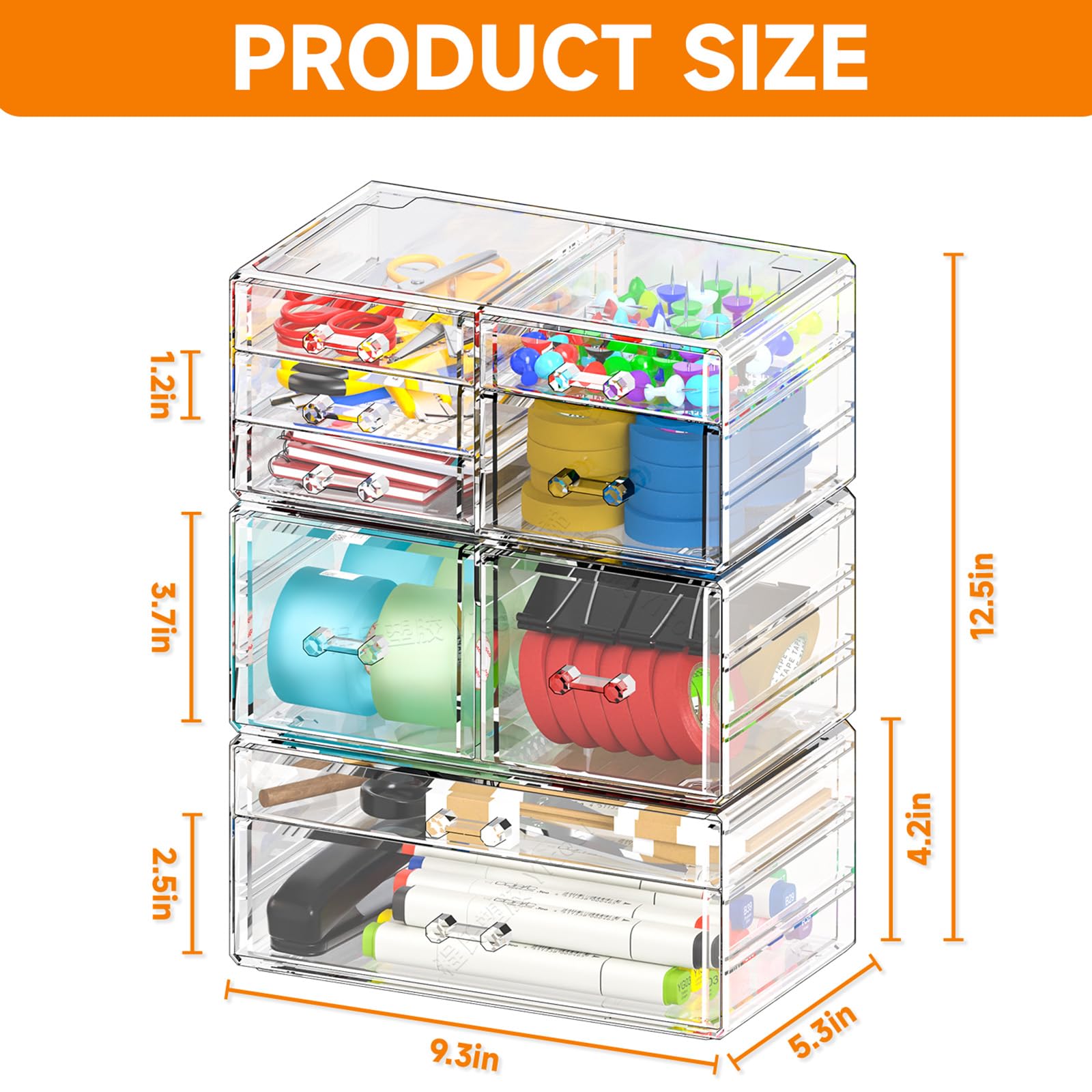 Cq Acrylic 4 Pack Clear Acrylic Drawer Organizer Countertop,Stackable 13 Drawers Makeup Storage, Cube Make Up Organizer For Dres