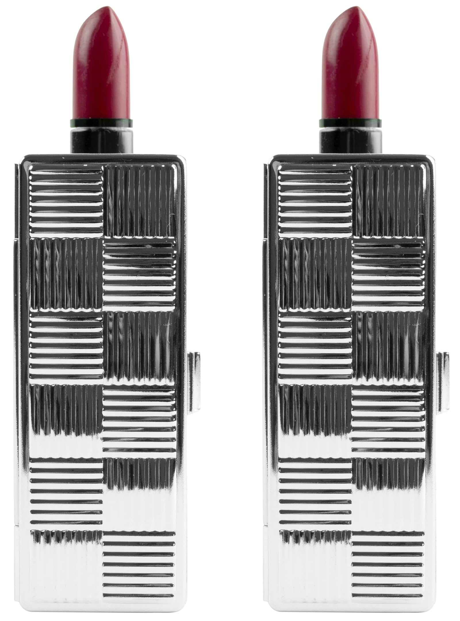 Stephanie Imports Set of 2 Rectangular Vintage Lipstick Cases With Glass Mirror (Silver Checker)