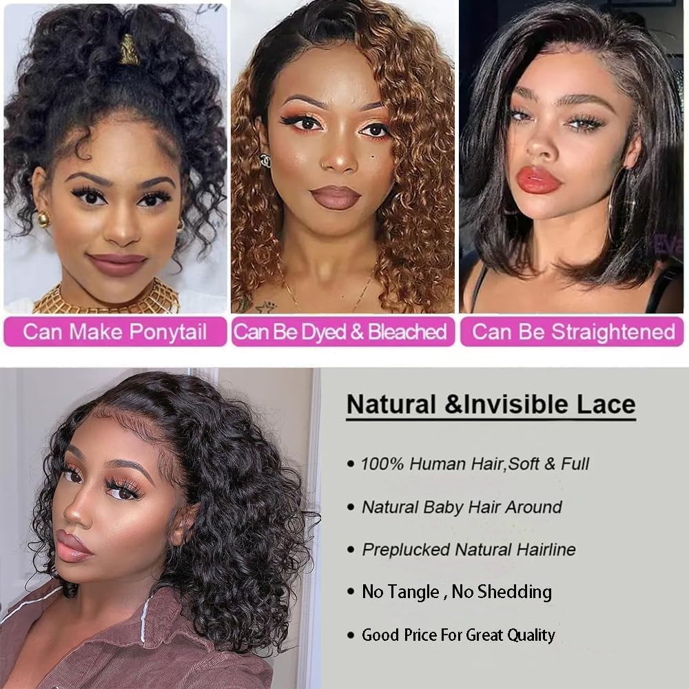 13X4 Bob Wig Human Hair Short Deep Wave Lace Front Wigs Human Hair 180% Density Deep Curly Hd Lace Frontal Human Hair Wig For Wo