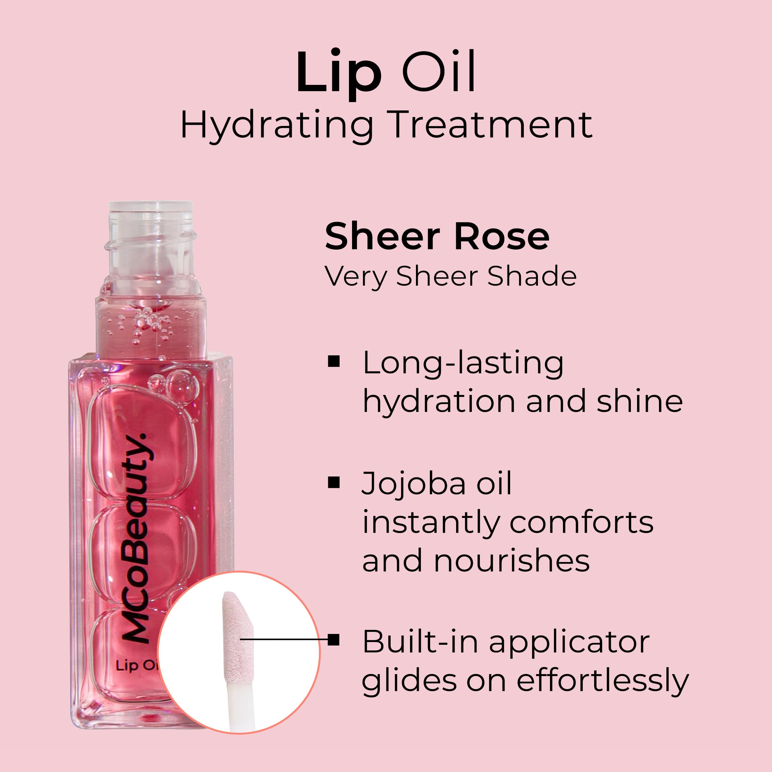 Mcobeauty Lip Oil Hydrating Treatment, Sheer Rose, Moisturizing Shine For Naturally Beautiful Lips, Vegan, Cruelty Free Cosmetic