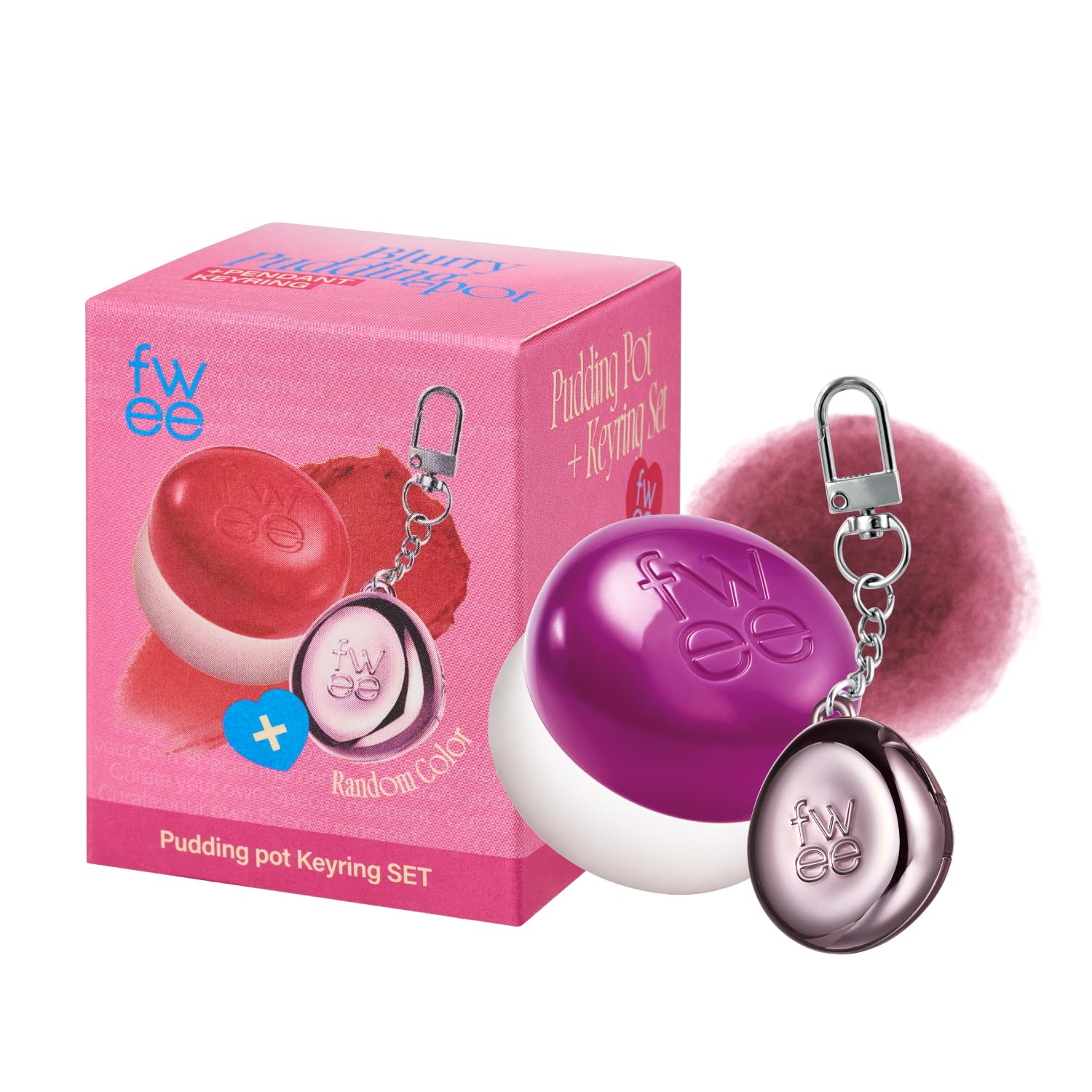 fwee Lip&Cheek Blurry Pudding Pot + Pendant Keyring | Boss | Random Colored Keyring | Makeup Blush, Buildable Lightweight, Multi