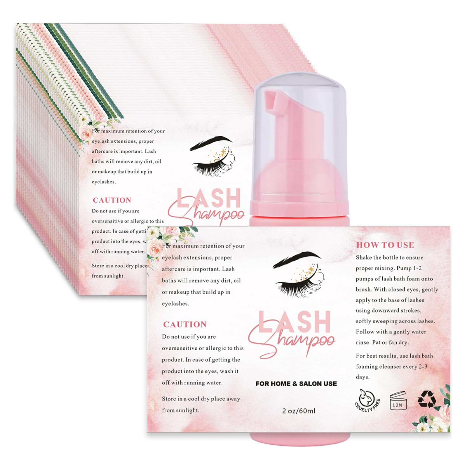 50Pcs Lash Shampoo Label Stickers For Bottle, Lash Extension Stickers For Foam Pump Bottle Lash Bath Wash Label Personalised Sti