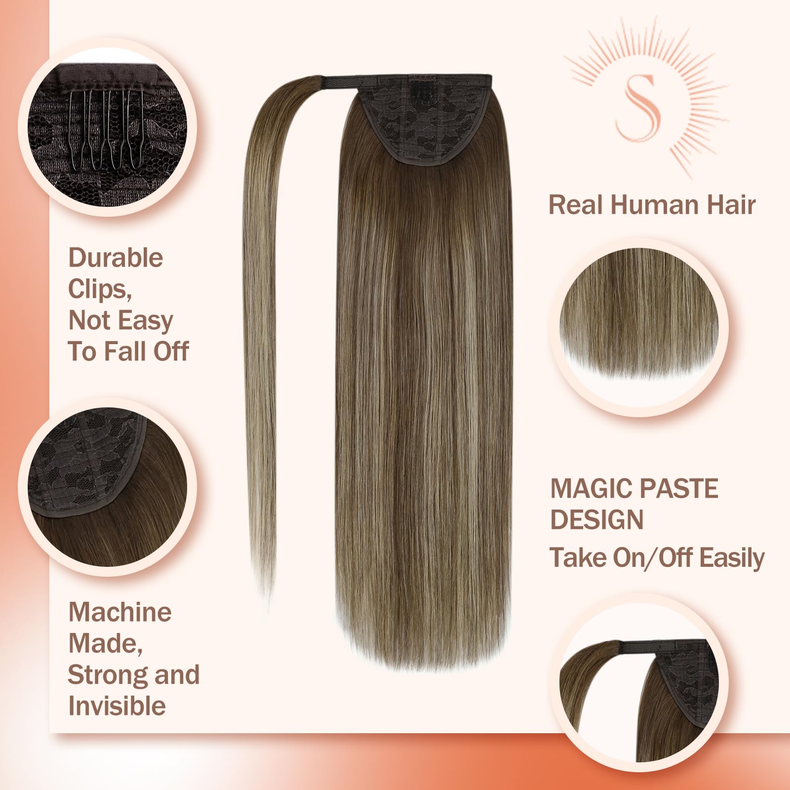Ve Sunny Real Hair Ponytail Extension Brown Human Hair Ponytail Brown Ponytail Extension Real Human Hair Dark Roots Light Brown