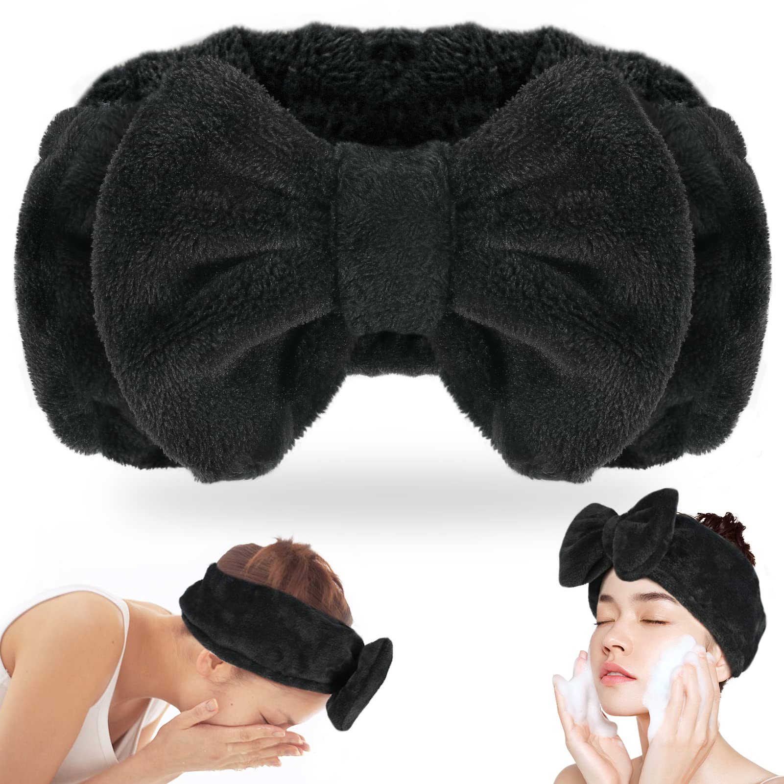 Shintop Spa Headband, Soft Carol Fleece Makeup Headband With Cute Bow Elastic Headband For Washing Face Skincare Facial Mask Sho