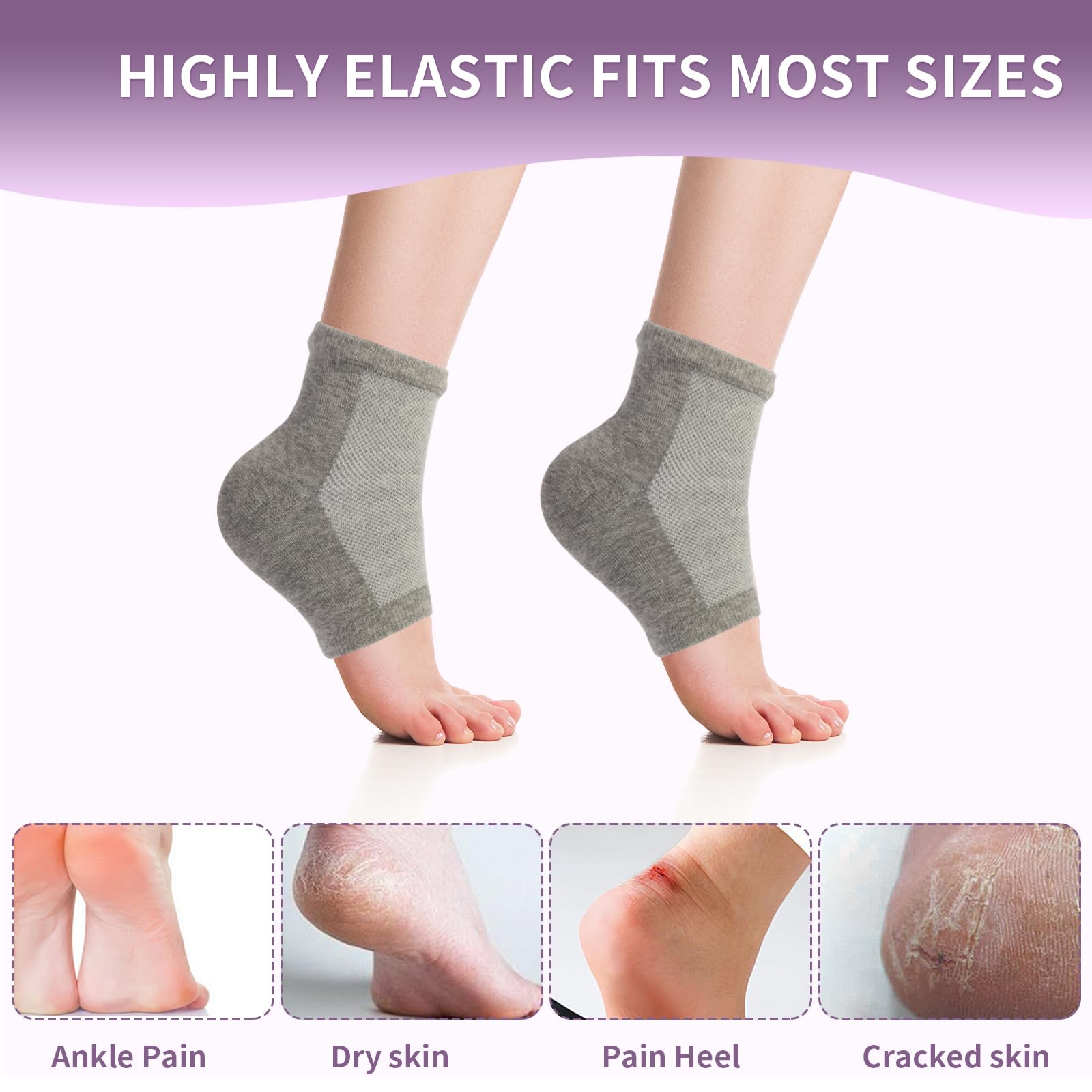 2 Pairs Silicone Socks for Dry Cracked Feet Women, Moisturizing Heel Socks, Gel Toeless Lotion Sock, Moisture Silicon Foot Sock