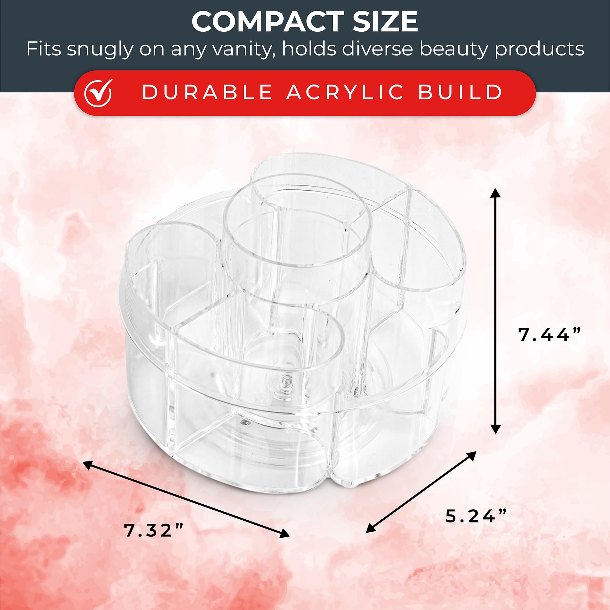 Masirs Small Rotating Makeup Organizer - A Mini Yet Spacious Cosmetic Storage Solution With Multiple Compartments. The Perfect S