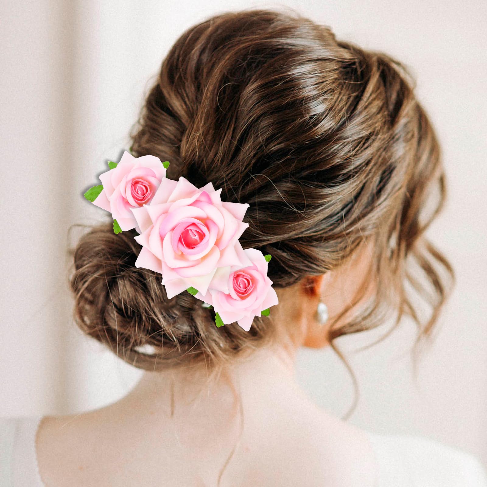 Cieher 6 Pcs Pink Rose Hair Clips For Women, Flowers Hair Pins Rose Brooch Floral Clips, Fabric Rose Flowers Hair Clip Pin Mexic