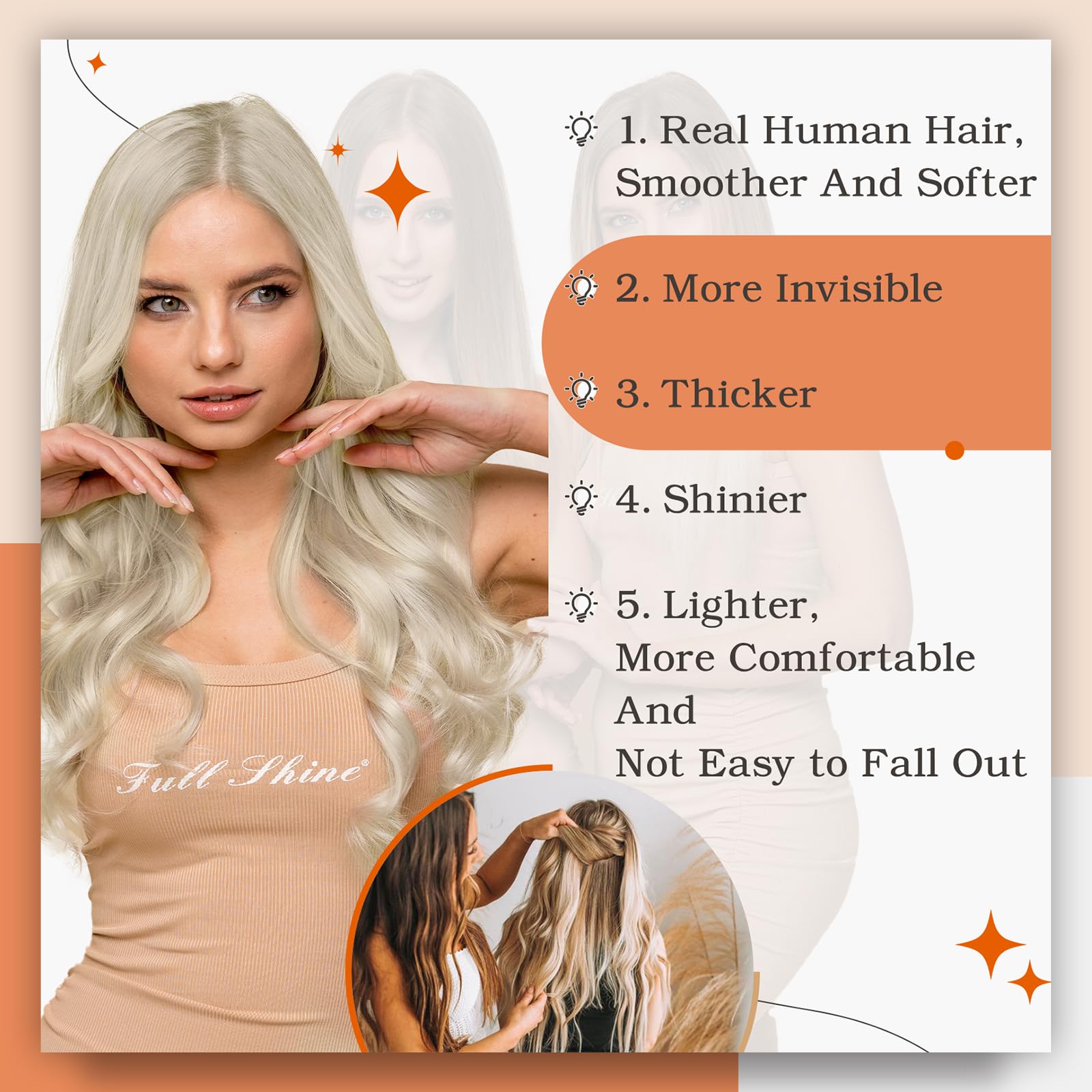 Full Shine Tape In Hair Extensions Blonde 22 Inch Real Human Hair Tape In Extensions Pu Tape In Hair 50 Gram Skin Weft Tape In H