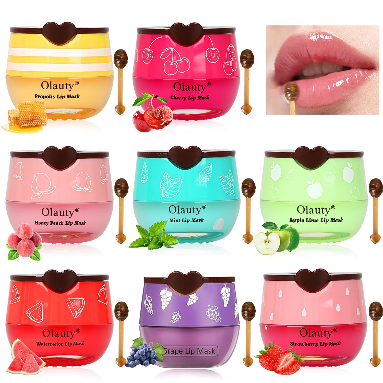 8 Pcs Bee Lip Balm Honey Pot, Honey & Strawberry & Watermelon & Apple Lime & Cherry & Mint & Grapes & Peach Lip Balm Honey Pot,