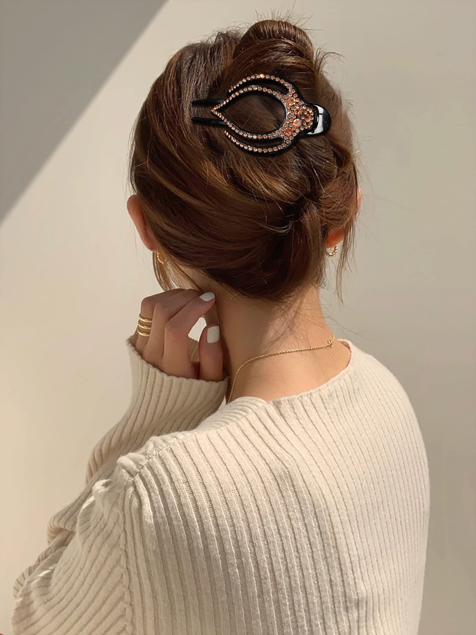 5Pcs Rhinestone French Hair Clips For Women Thick Hair No Slip Curved Claw Clips Strong Hold Flat Hair Clip (Curved(Medium,3.74'