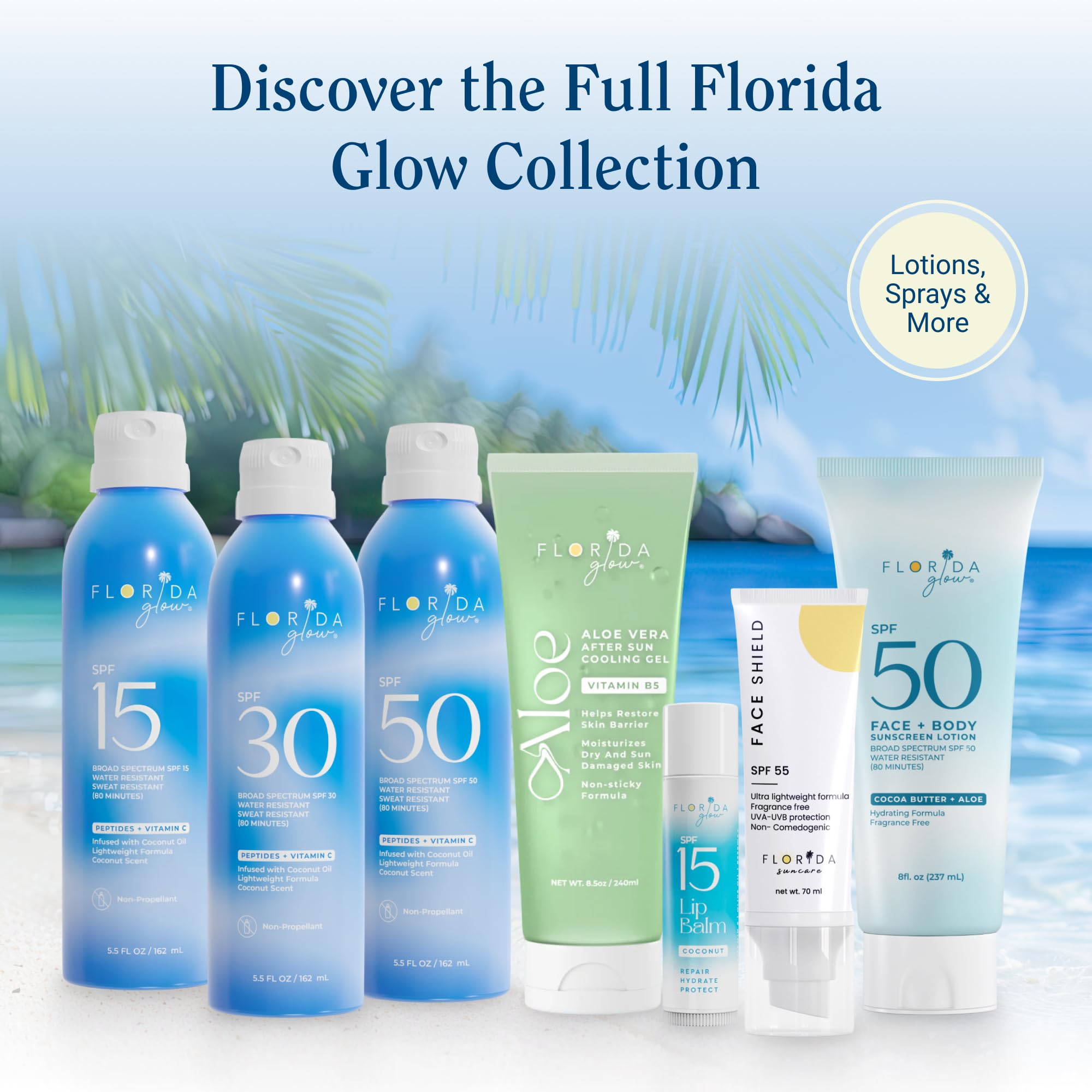 Sunscreen Spray By Florida Glow - 1 Pack Reef Friendly Spf 15 Water Resistant Sunblock For Sun Skin Care & Protection - 100% Sun