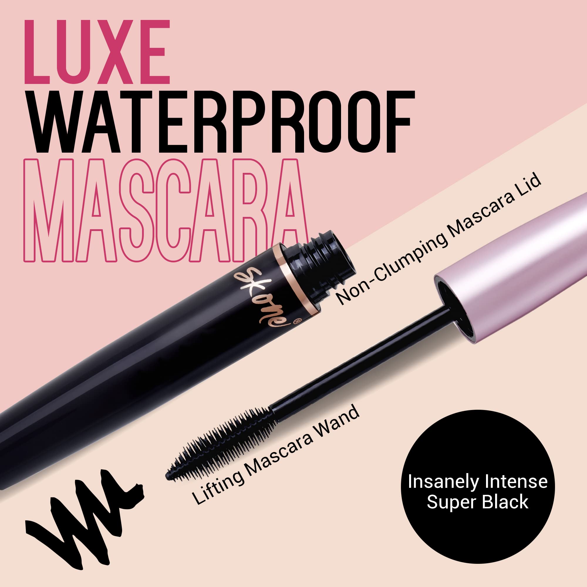 Skone Cosmetics Insanely Intense Luxe Waterproof Mascara - Black - Volume And Length Lash Lift Falsies Quality Mascara - Waterpr