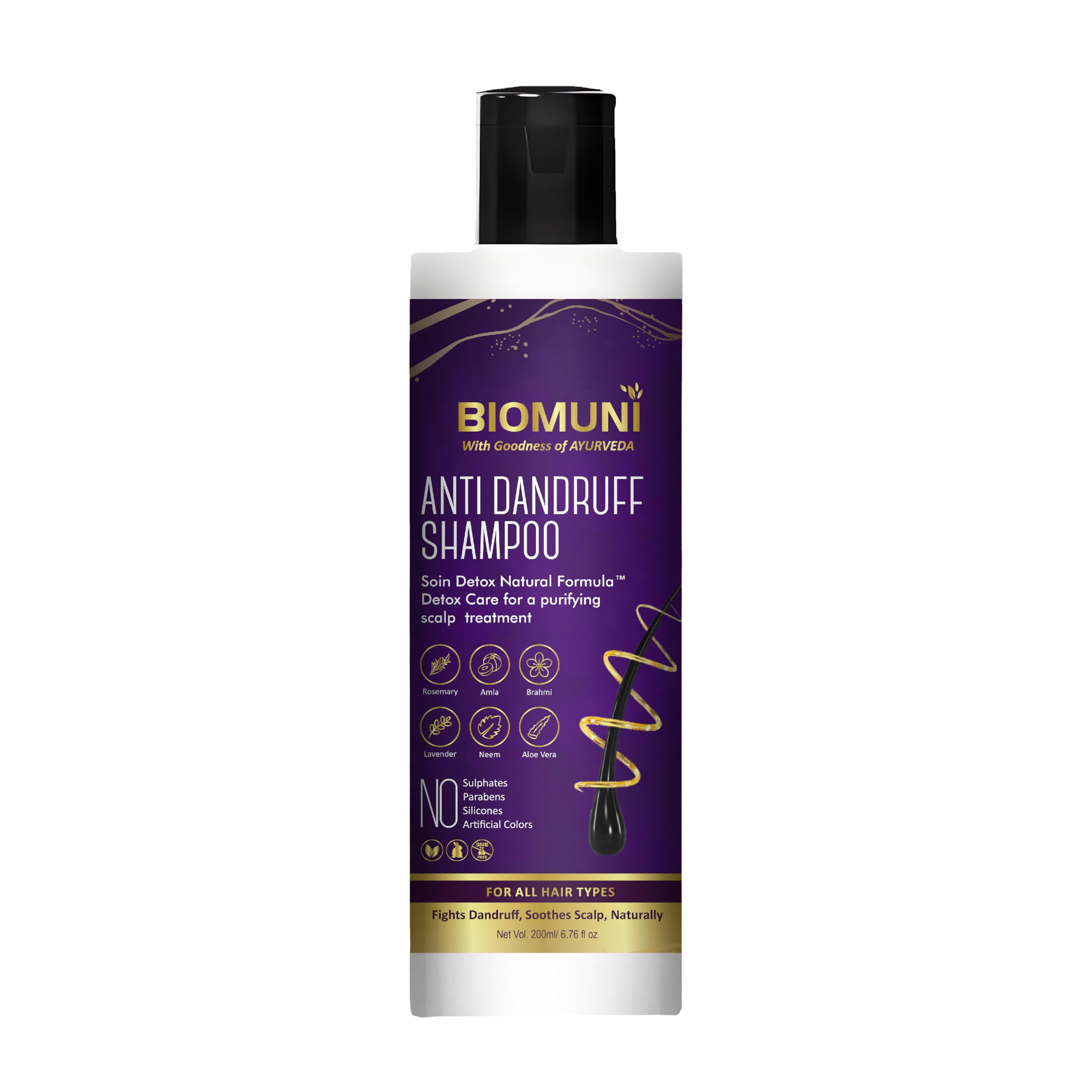 Biomuni Anti Dandruff Shampoo | Soin Detox Natural Formula | Rosemary + Amla + Brahmi + Neem + Ylang Ylang + Lavender + Aloe Ver