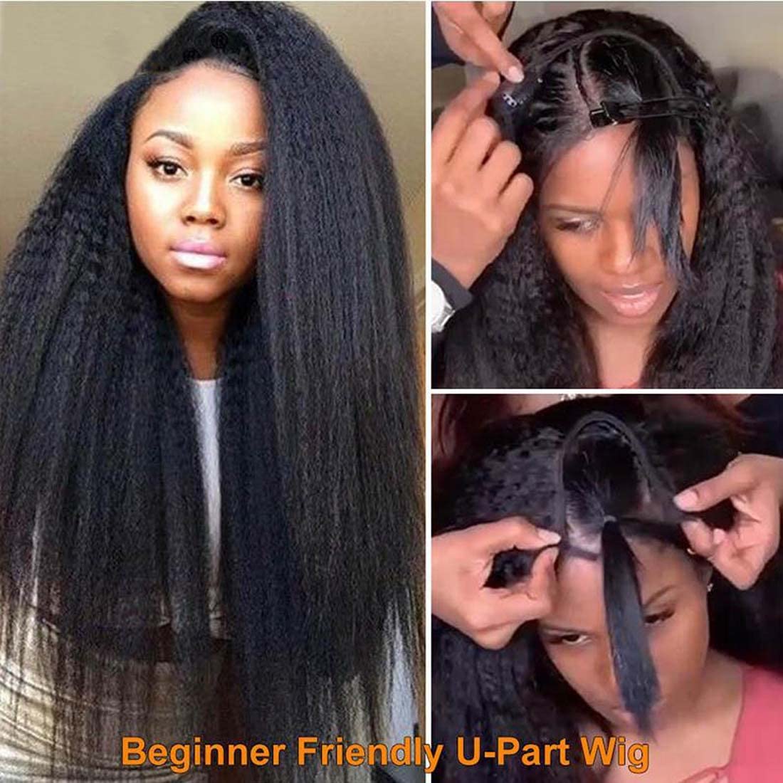 Beauty Forever Kinky Straight U Part Wig Human Hair Wigs 4X1 Inch Samll Leave Out,Yaki Straight Human Hair Wig For Women Glueles