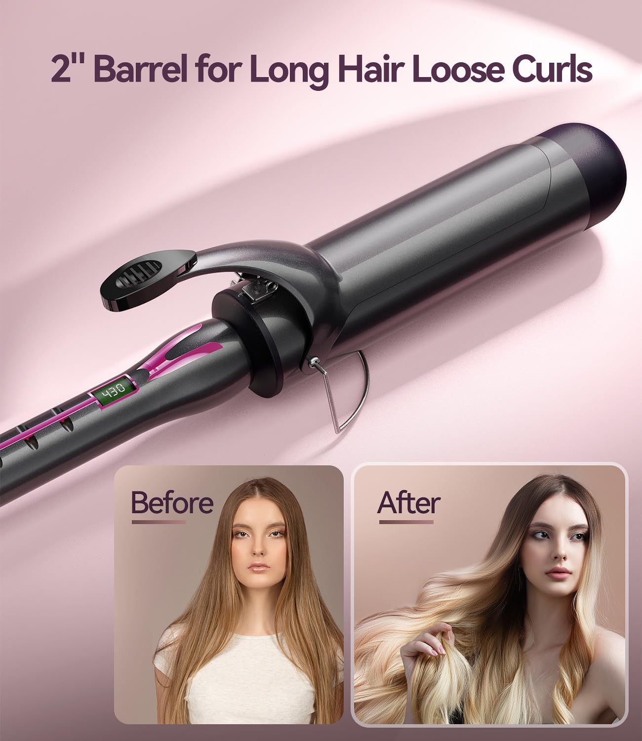 Orynne 2 Inch Curling Iron For Long Hair, Large Barrel Curling Iron 2 Inch For Loose Curls, 14 Heat Settings Big Barrel Curling