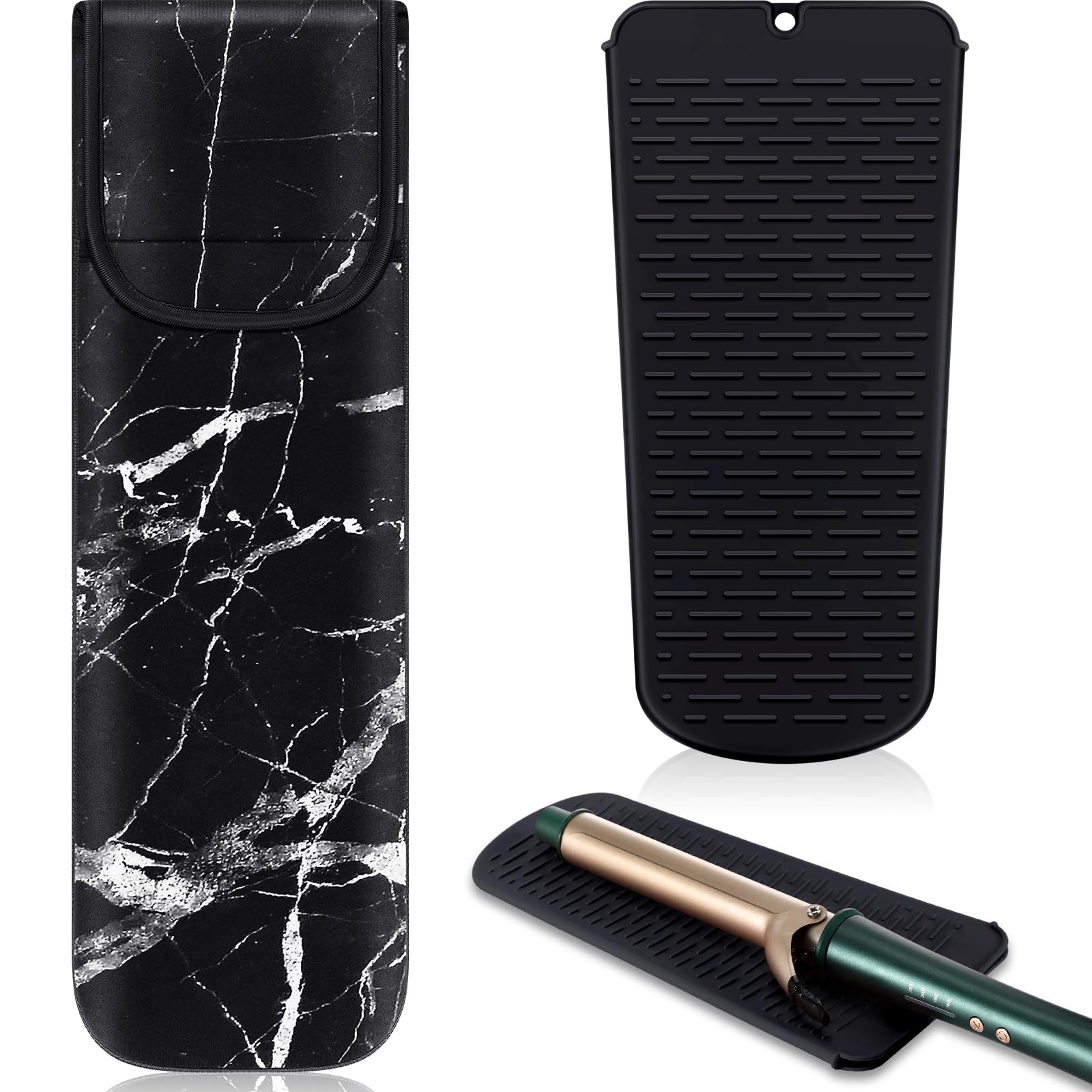 Shappy 2 Pieces Flat Iron Holder Curling Iron Travel Case Heat Resistant Travel Bag Flat Iron Mat Silicone Mat for Hair Tools Cu