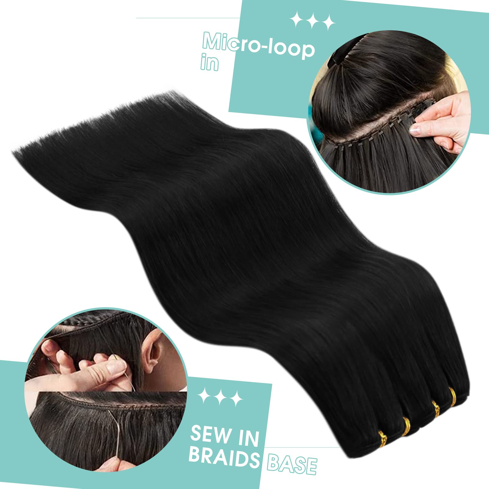 Youngsee 125G Weft Hair Extensions Black Sew In Human Hair Extensions Jet Black Sew In Weft Hair Extensions For Black Women Weft
