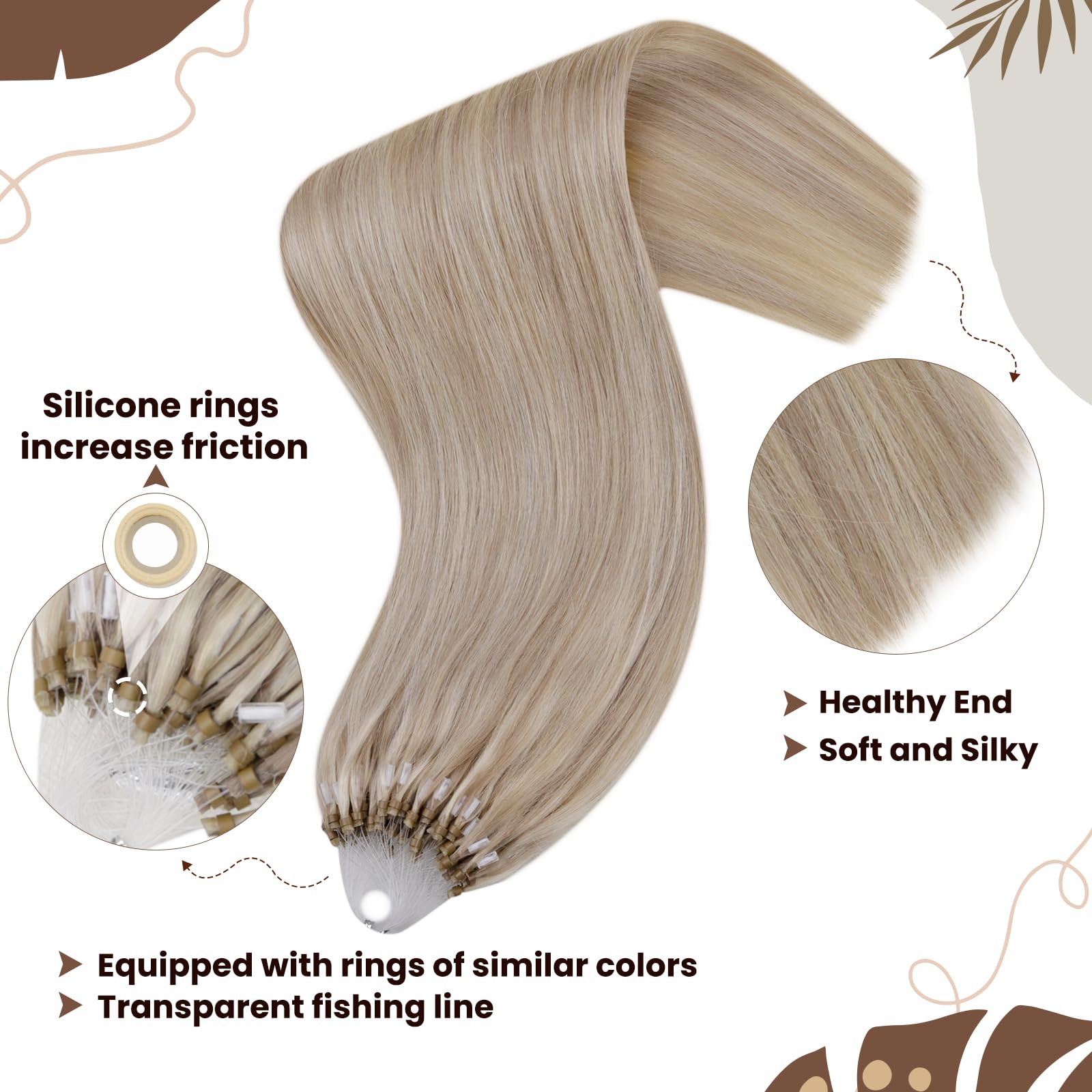 Hetto Micro Bead Hair Extensions Real Human Hair Microlink Extensions Blonde Highlighted Micro Beads Hair Extensions Invisible M
