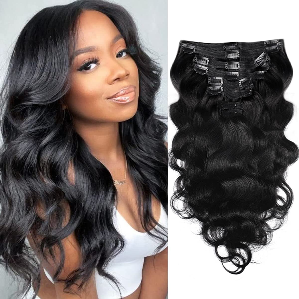 Body Wave Brazilian Clip in Hair Extensions Human Hair 8Pcs Remy Hair Extensions Clip ins for Black Women with 18Clips 120g (14i