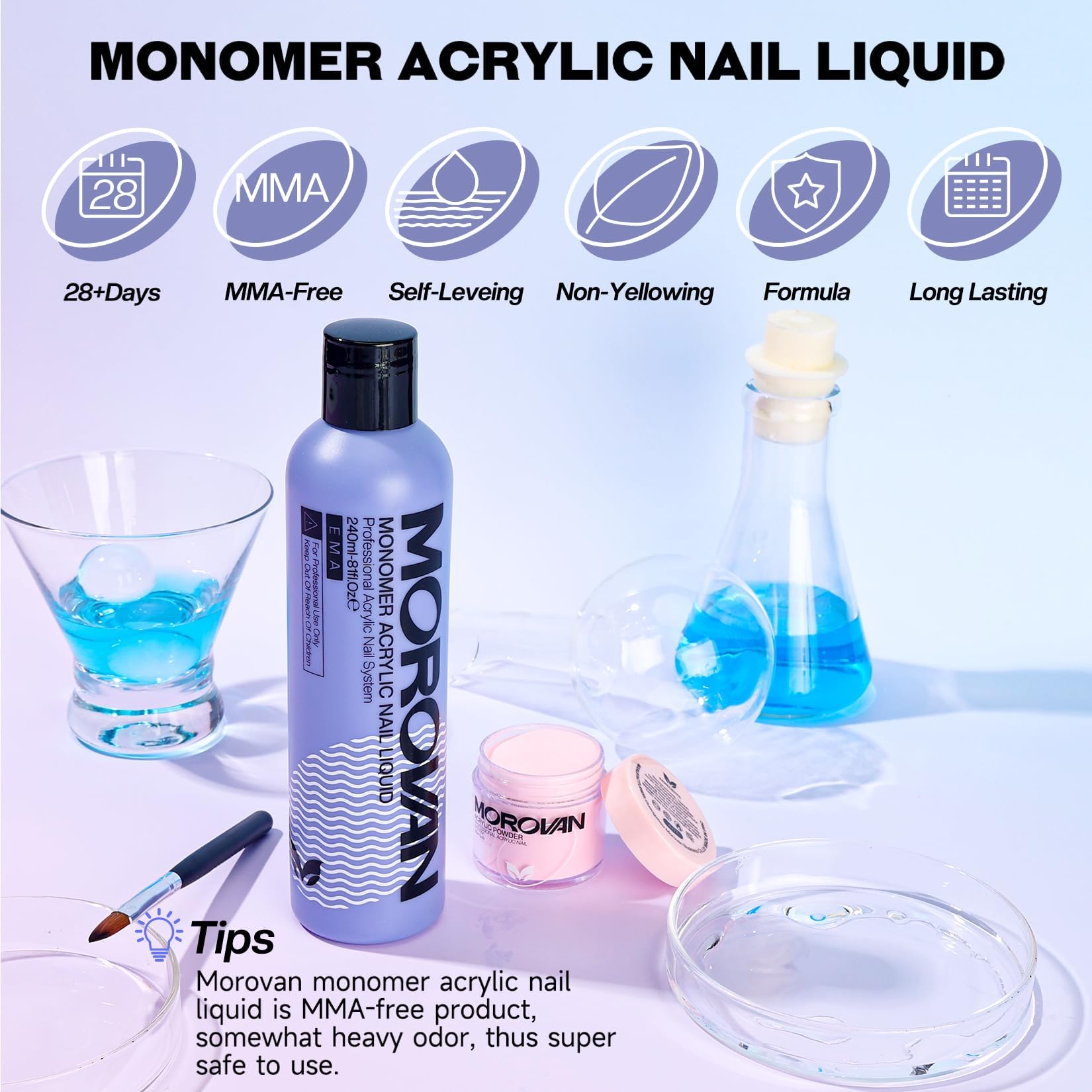 Morovan Monomer Acrylic Nail Liquid 8oz for Acrylic Powder - Professional Monomer Acrylic Nail Liquid For Acrylic Nail Extension