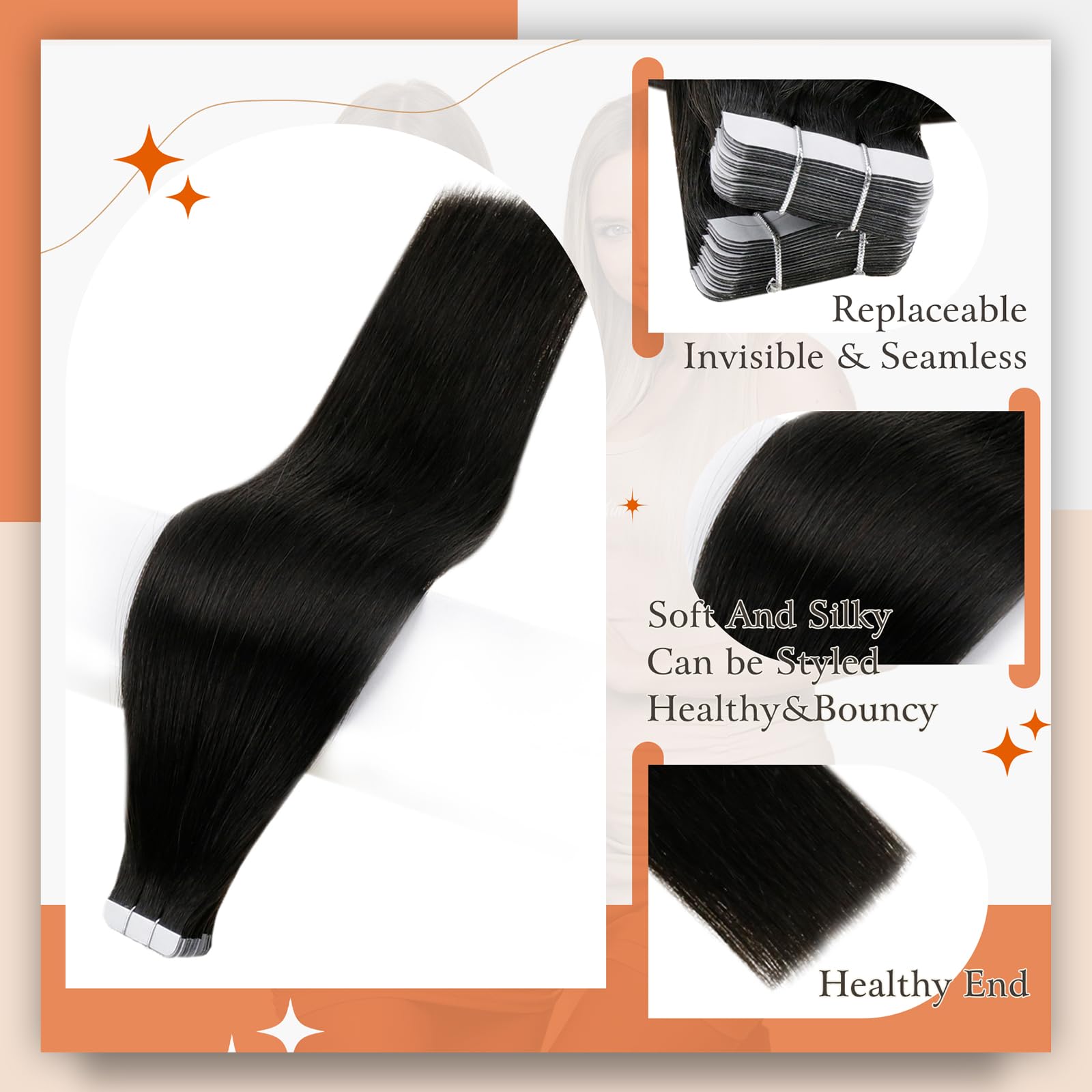 Full Shine Tape In Hair Extensions Human Hair 14Inch Black Human Hair Extensions Invisible Tape Ins Color 1B Natural Tape In Rea