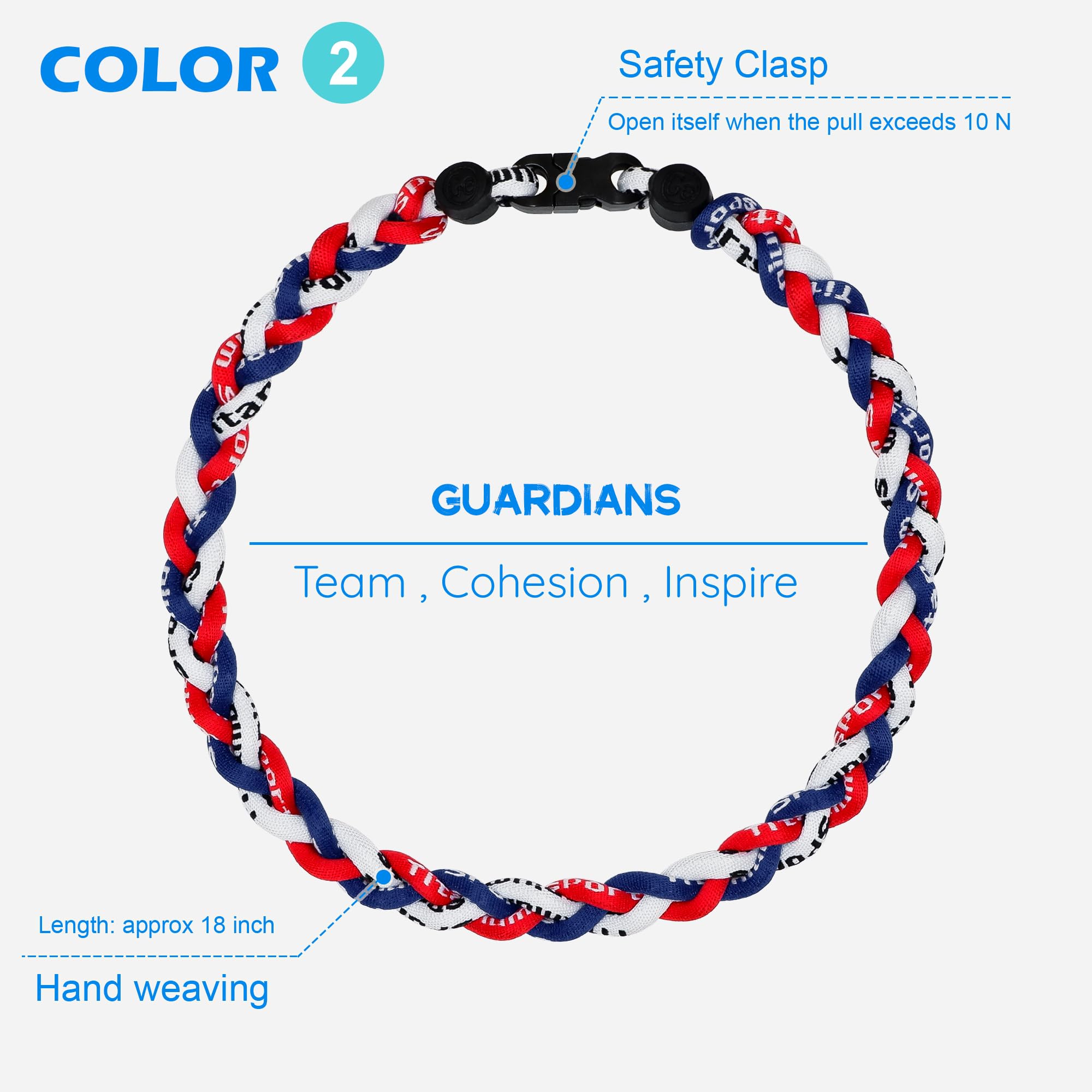 SUPBOMM 3 pcs Baseball Rope Necklaces, League Team Colors Braided Necklace, Baseball Team Gifts, Guardians