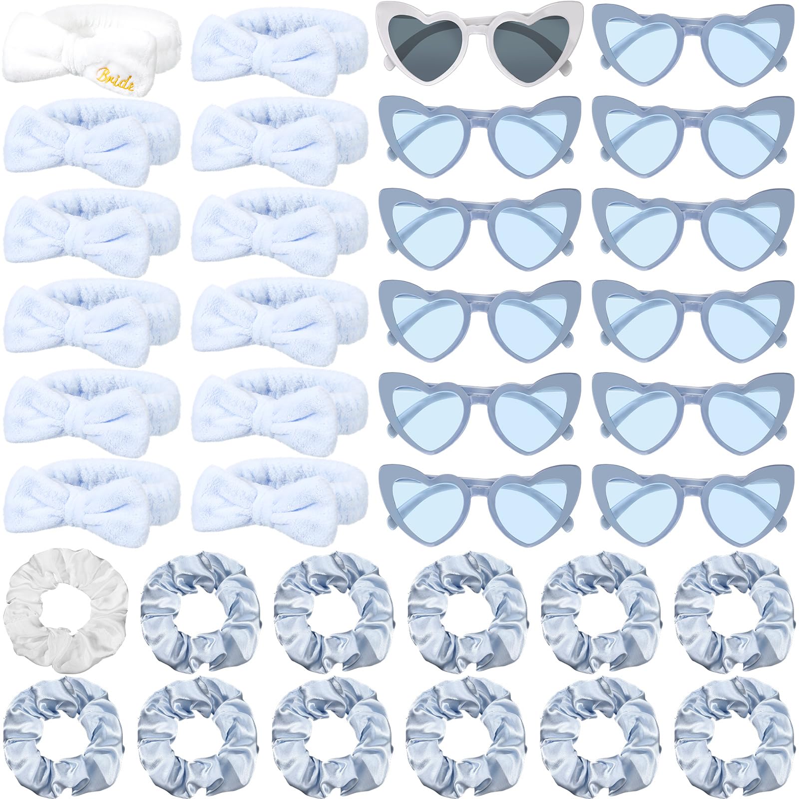 Geiserailie 36 Pcs Bachelorette Party Accessories 12 Bride Spa Headbands 12 Bridesmaid Scrunchies Ties 12 Bachelorette Sunglasse