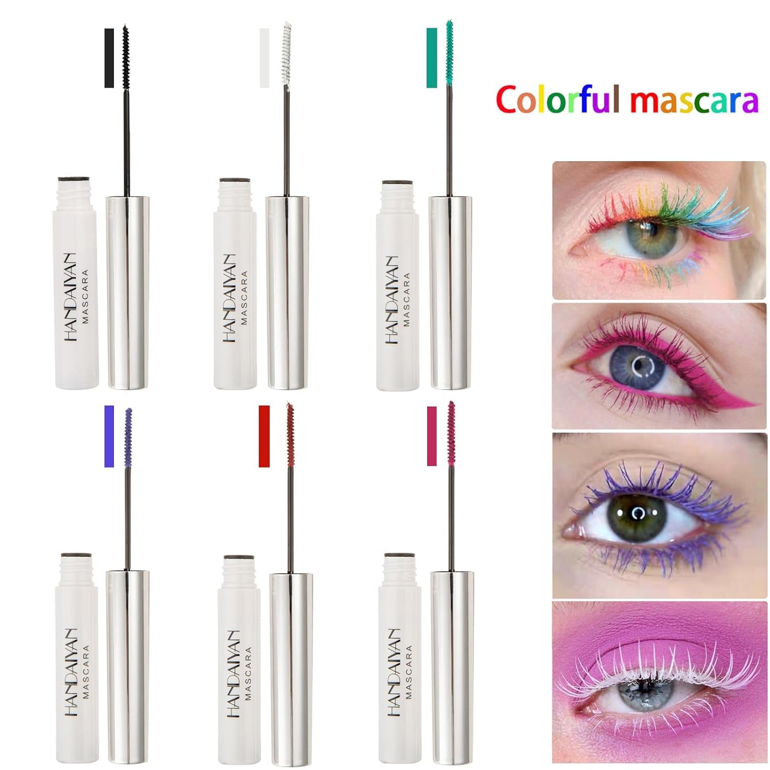 Bonnie Choice 6 Colors Colored Mascara Set For Eyelashes, Red Pink Purple Green White Black Colorful Waterproof Mascara Charming