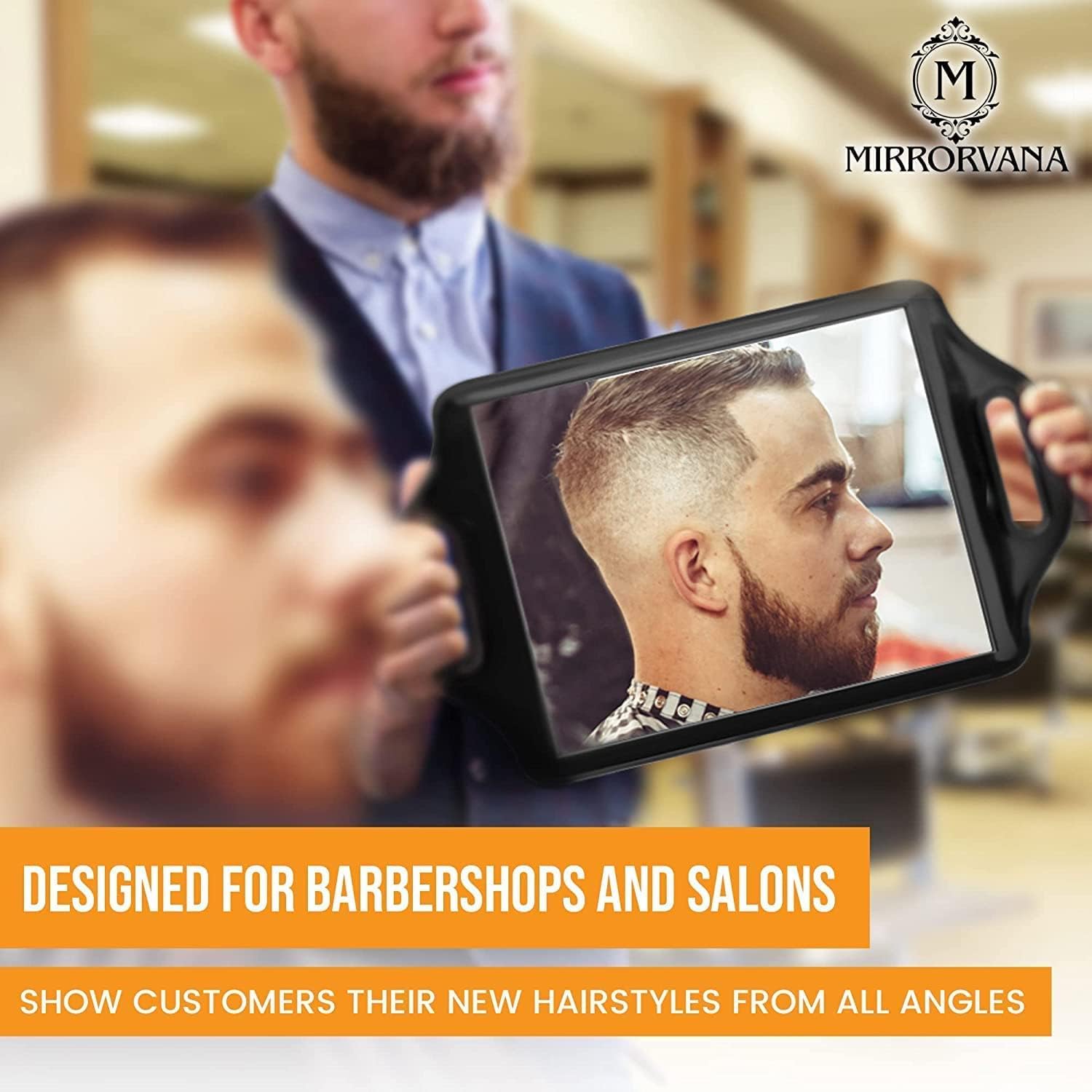 Mirrorvana X-Large Barber Hand Held Mirror With Double Comfy Handles - Big & Long Back Of Head Mirror For Men'S Haircut, Barbers