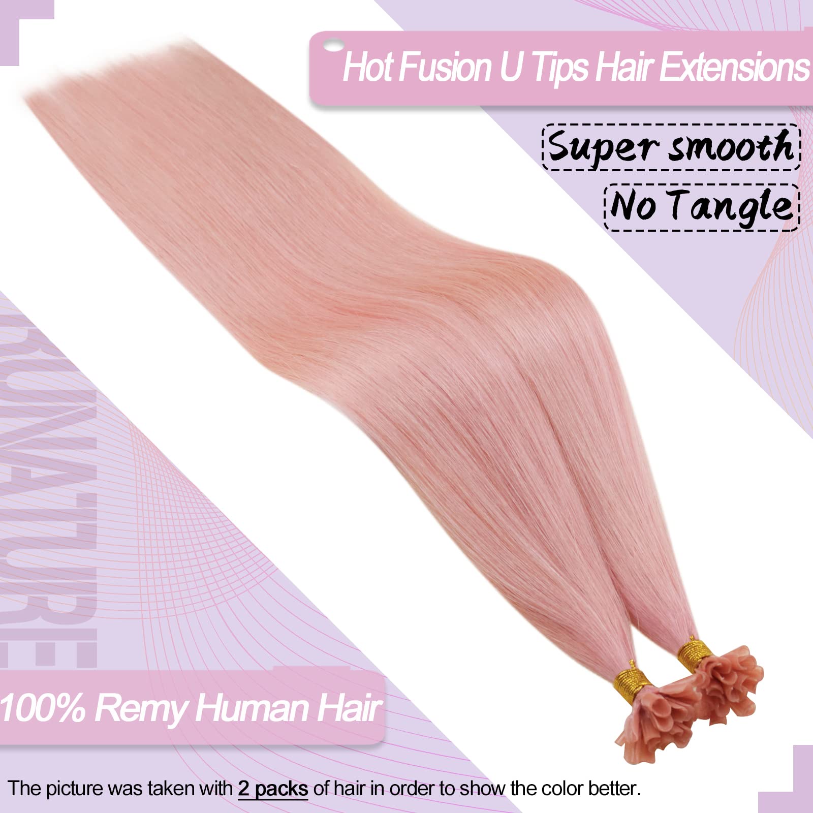 RUNATURE 20 Inch U Tip Hair Extensions Real Human Hair Pink U Tip Human Hair Extensions 25g 25s Remy K Tip Hair Extensions Real