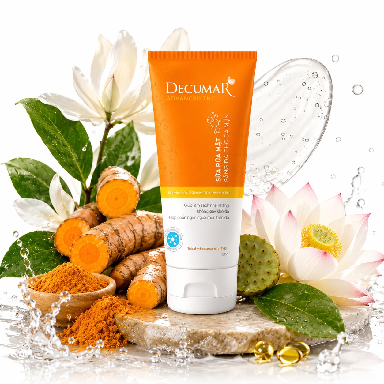 HVSun Decumar AntiAcne Brightening Cleansing Milk, Facial Cleanser with Turmeric & Vitamin C for Dull Skin, 50g / 1.76 oz