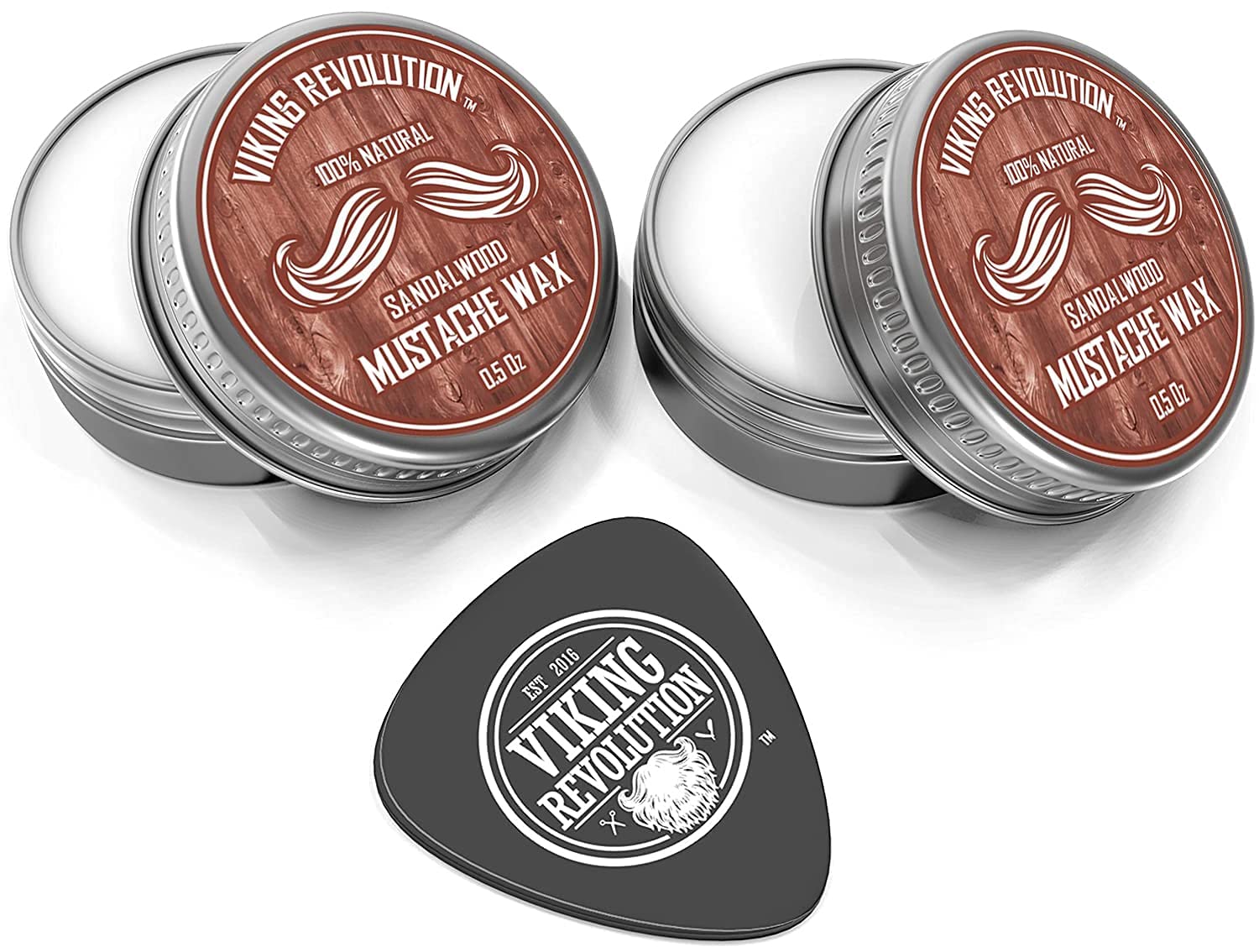 Viking Revolution Mustache Wax 2 Pack - Beard & Moustache Wax For Men - Strong Hold Helps Train Tame & Style (Sandalwood, 2 Pack
