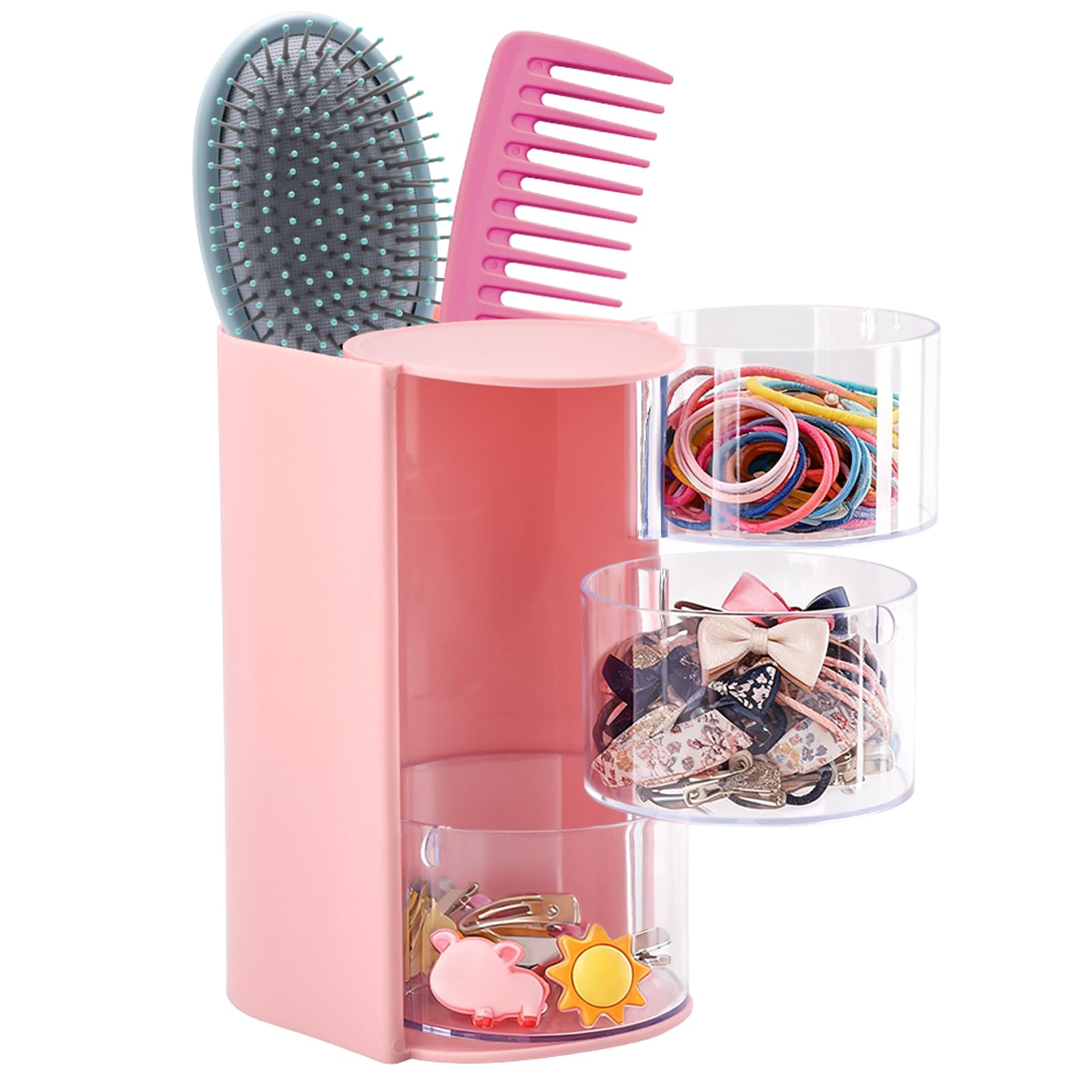 Lovarisse 3Layer Hair Accessories Organizer with Hair Brushes Holder,Pink