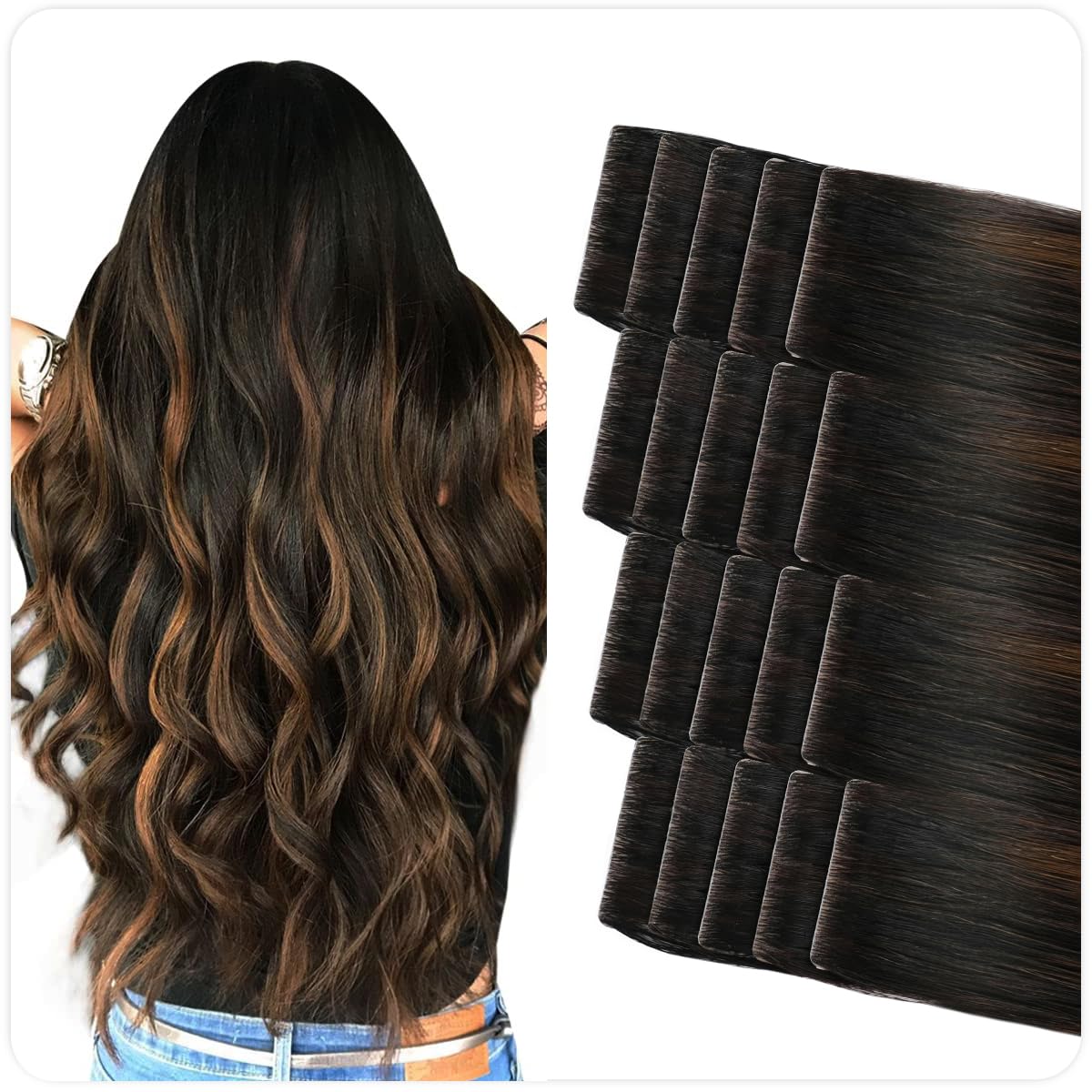 Suyya Invisible Tape In Hair Extensions Human Hair Seamless Injected Hand-Tied Pro Virgin Human Hair Tape Ins Balayage Natural B