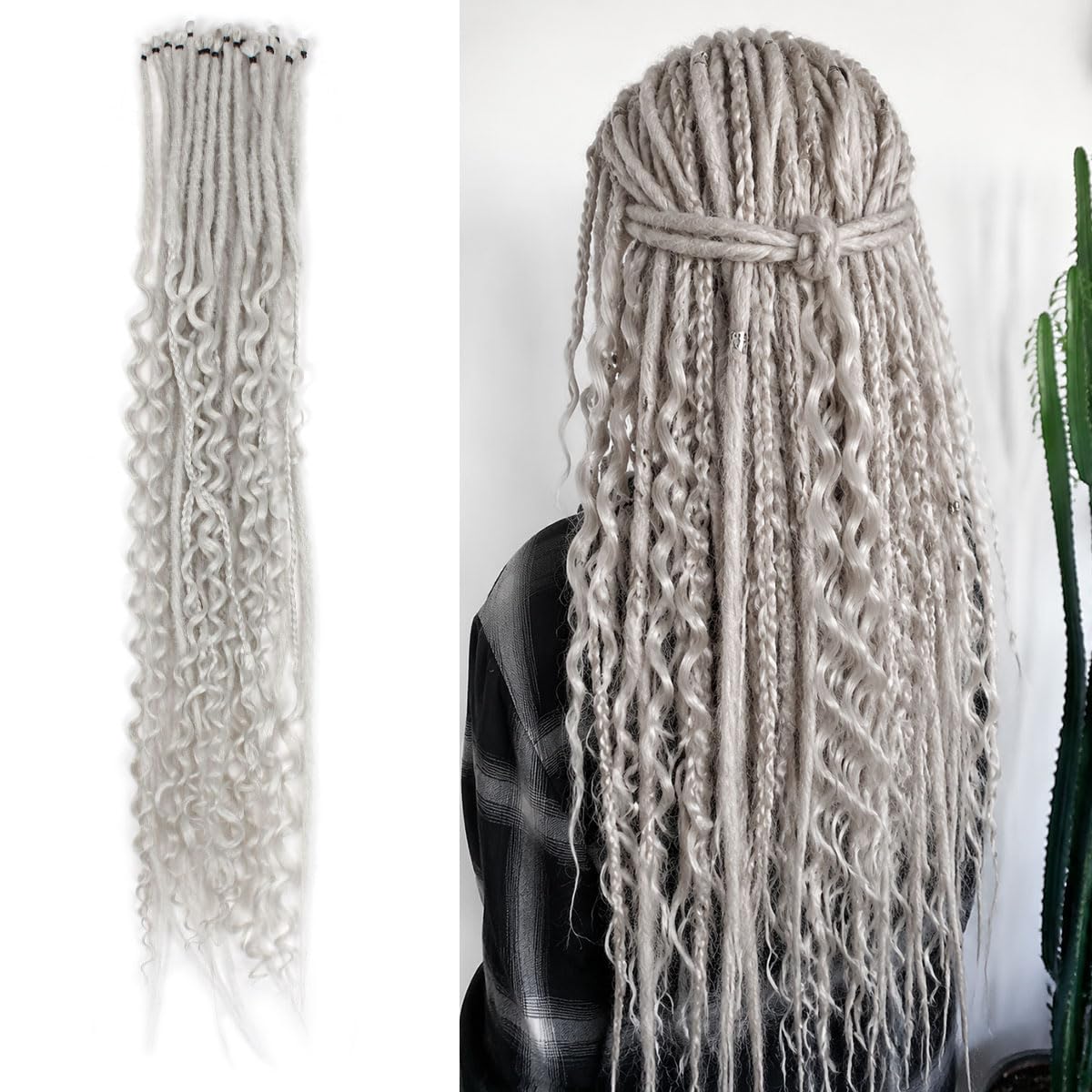 KRALER 24 Inch Mixed 3 in 1 SE Dreadlock Extensions(Light Grey)