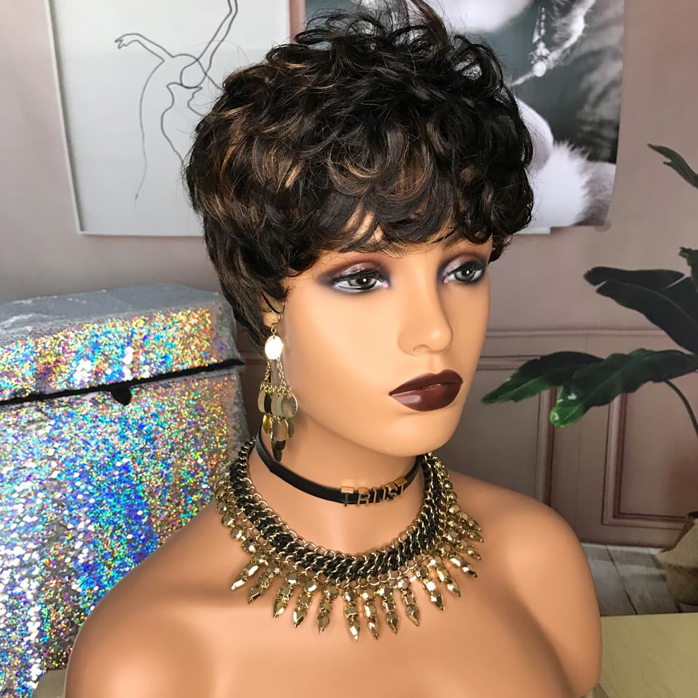 Hotkis Short Curly Wig Pixie Cut Wig Human Hair Natural Curly Short Human Hair Wigs For Black Women Short Wigs Human Hair Pixie
