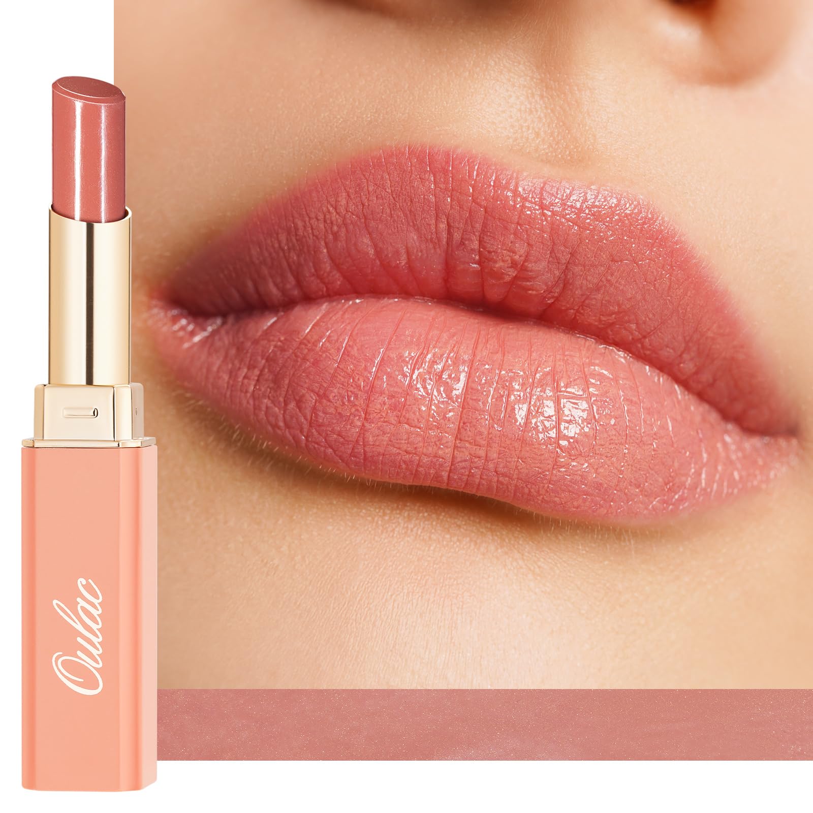 Oulac Moisturizing Shine Pink Peach Lipstick for Women - 2 in 1 Pink Peach Glossy Tinted Lip Balm, Hydrating Winter Lipstick for